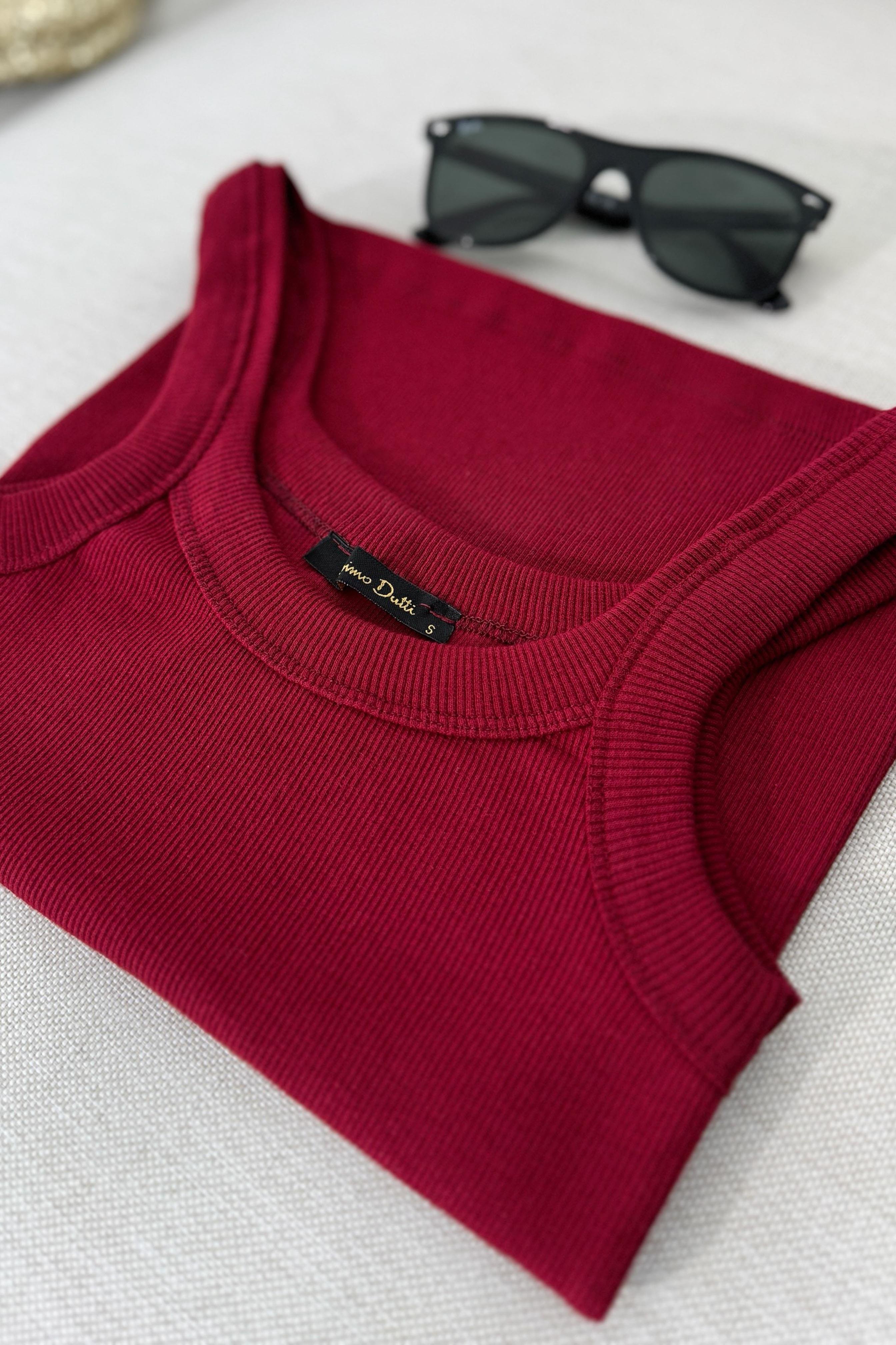 Marka Muadil Askılı Tasarım Crop Bluz Bordo