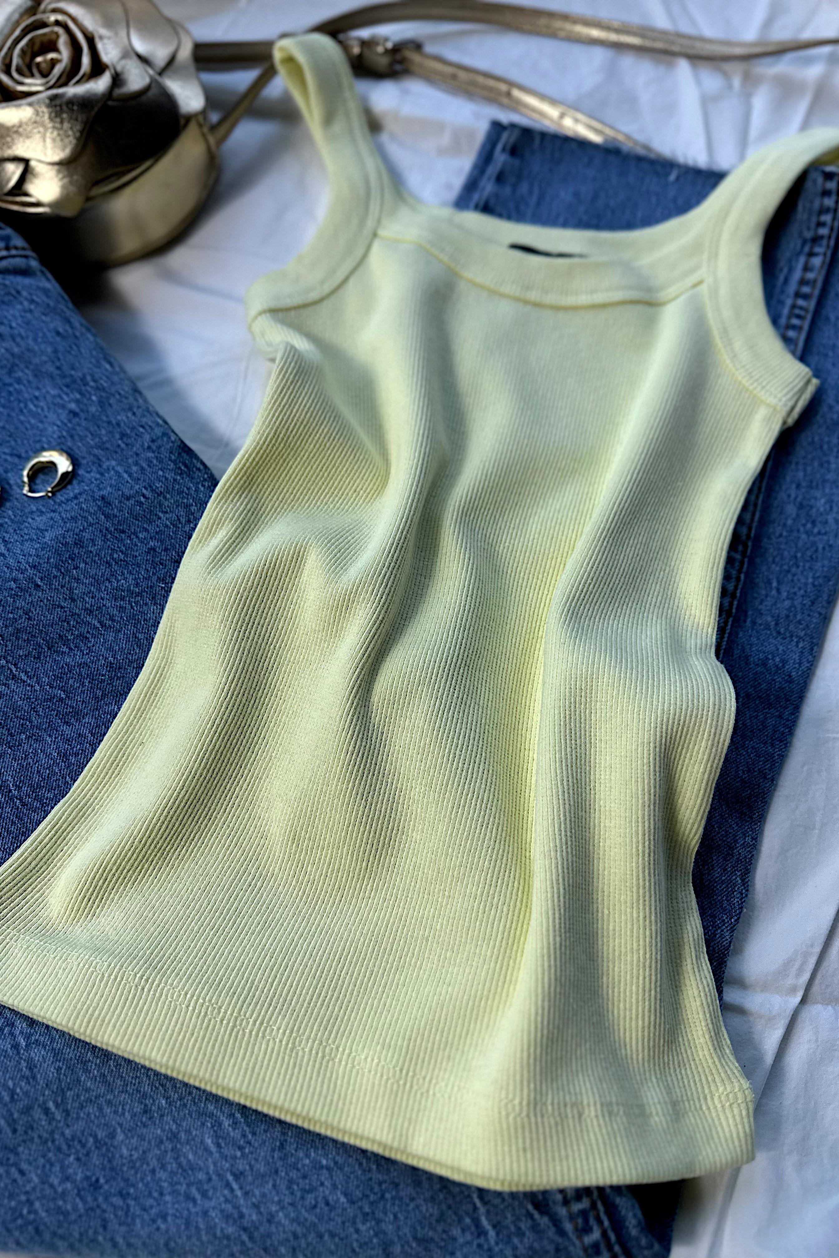 Marka Muadil Askılı Tasarım Crop Bluz Sarı
