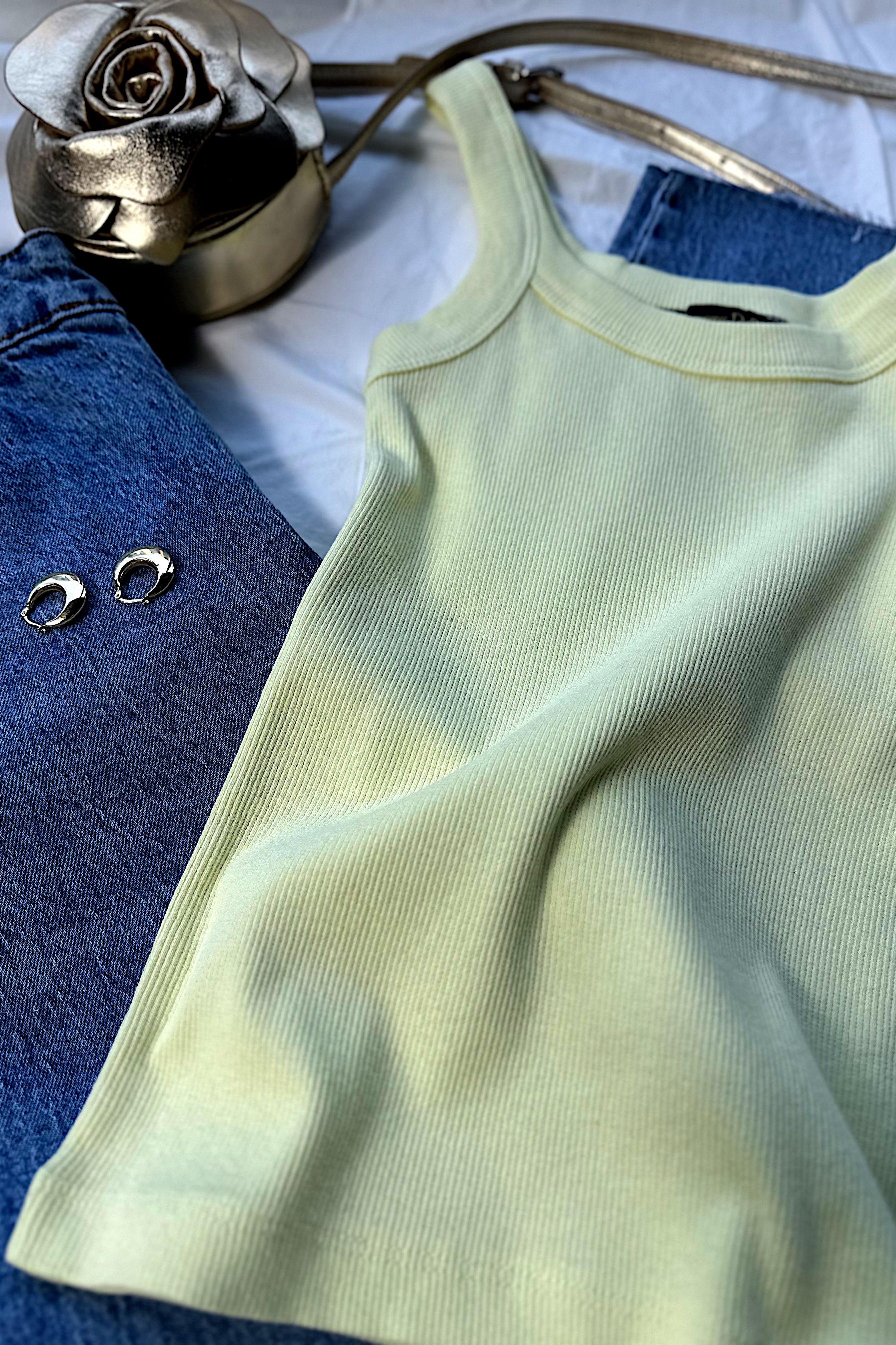 Marka Muadil Askılı Tasarım Crop Bluz Sarı
