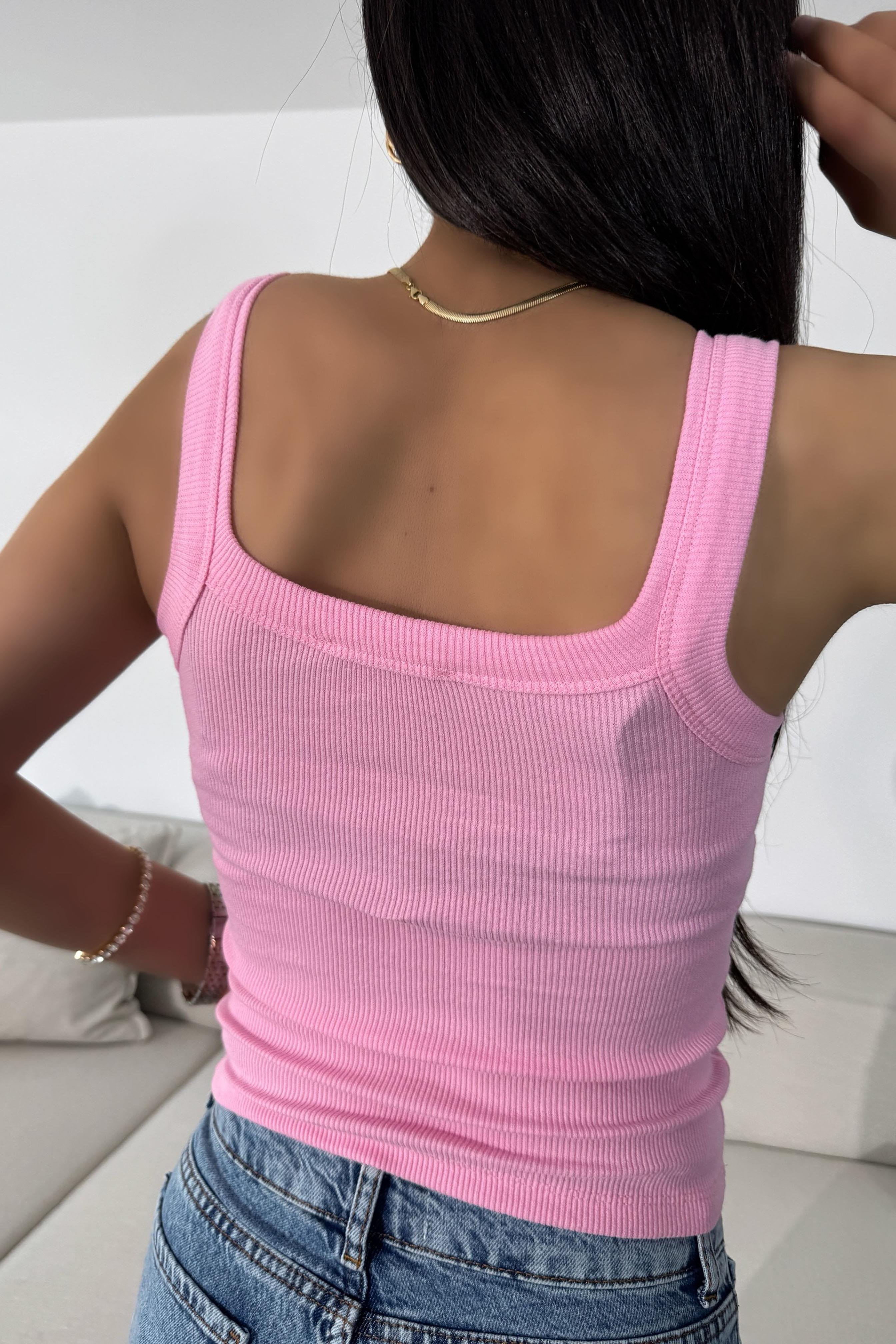 Marka Muadil Askılı Tasarım Crop Bluz Pembe
