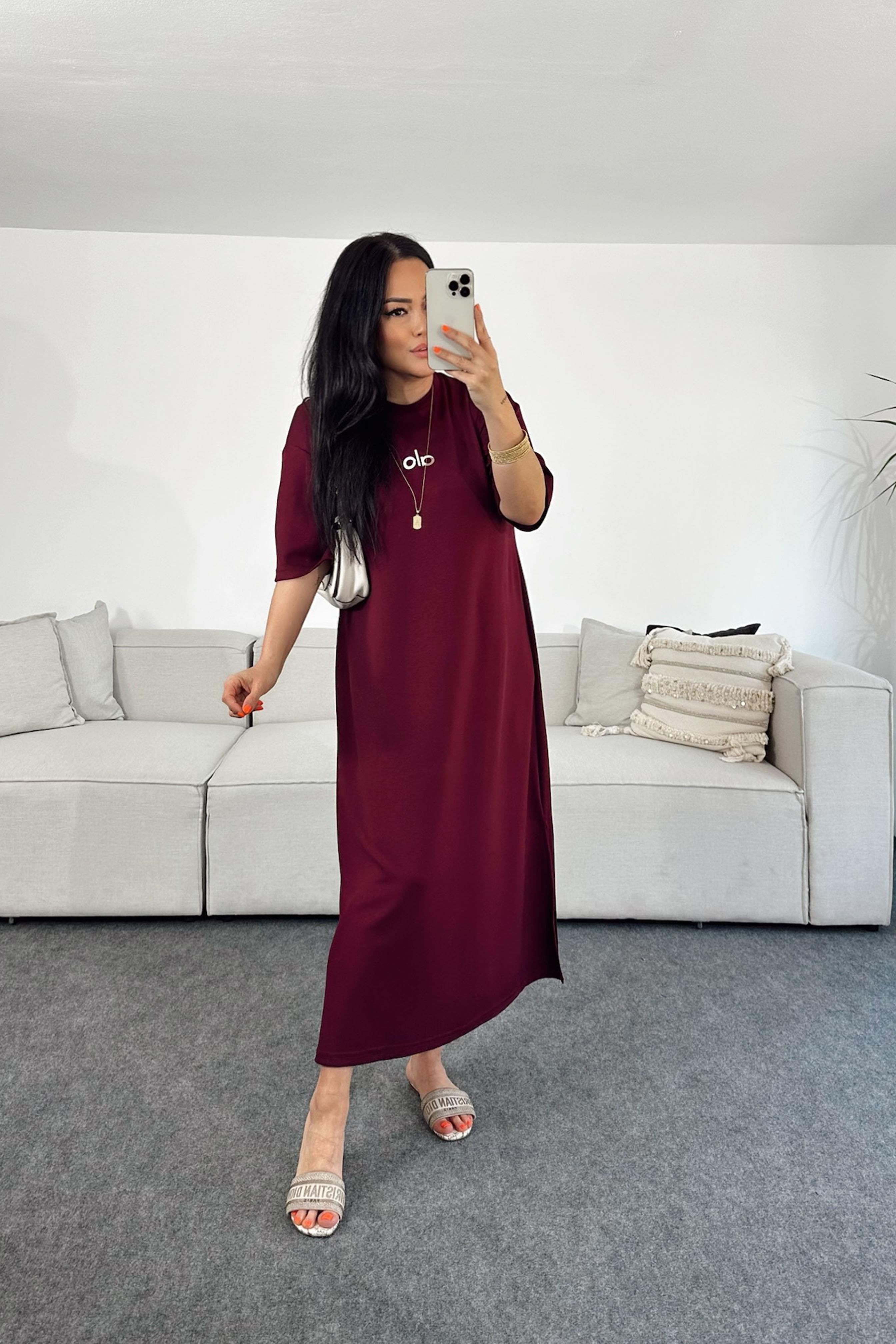 Marka Muadil Oversize Kesim Midi Elbise Bordo