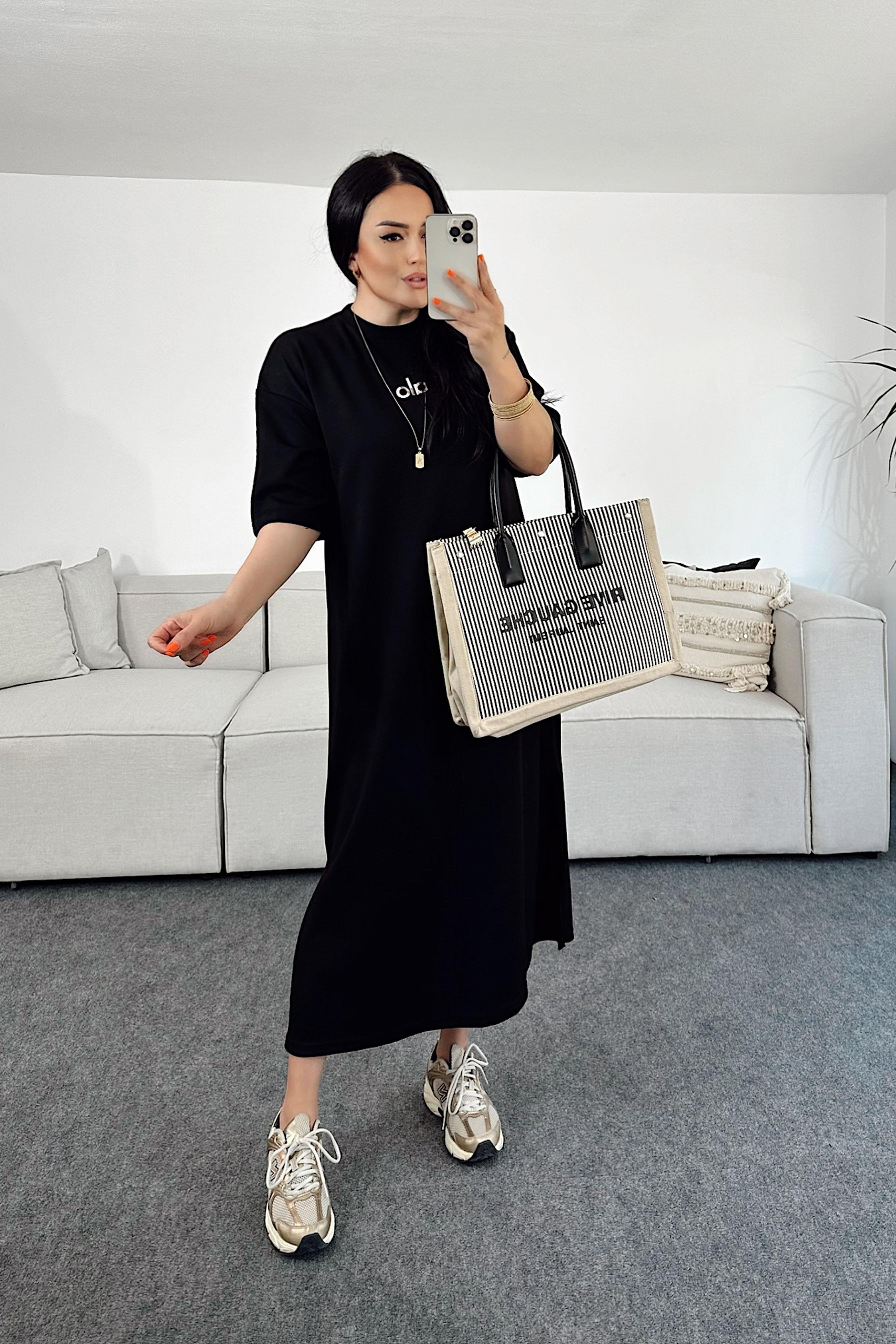 Marka Muadil Oversize Kesim Midi Elbise Siyah