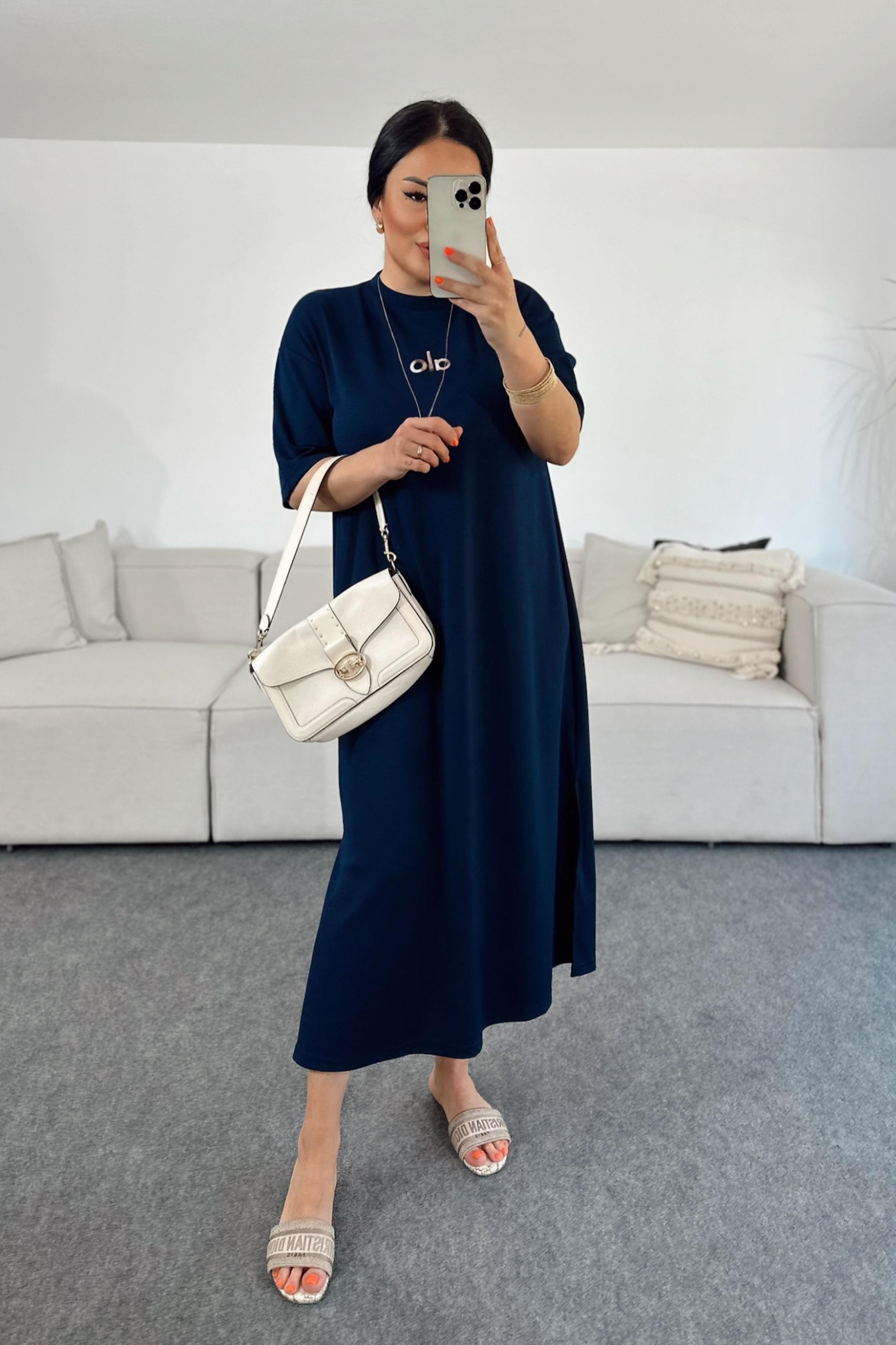 Marka Muadil Oversize Kesim Midi Elbise Lacivert