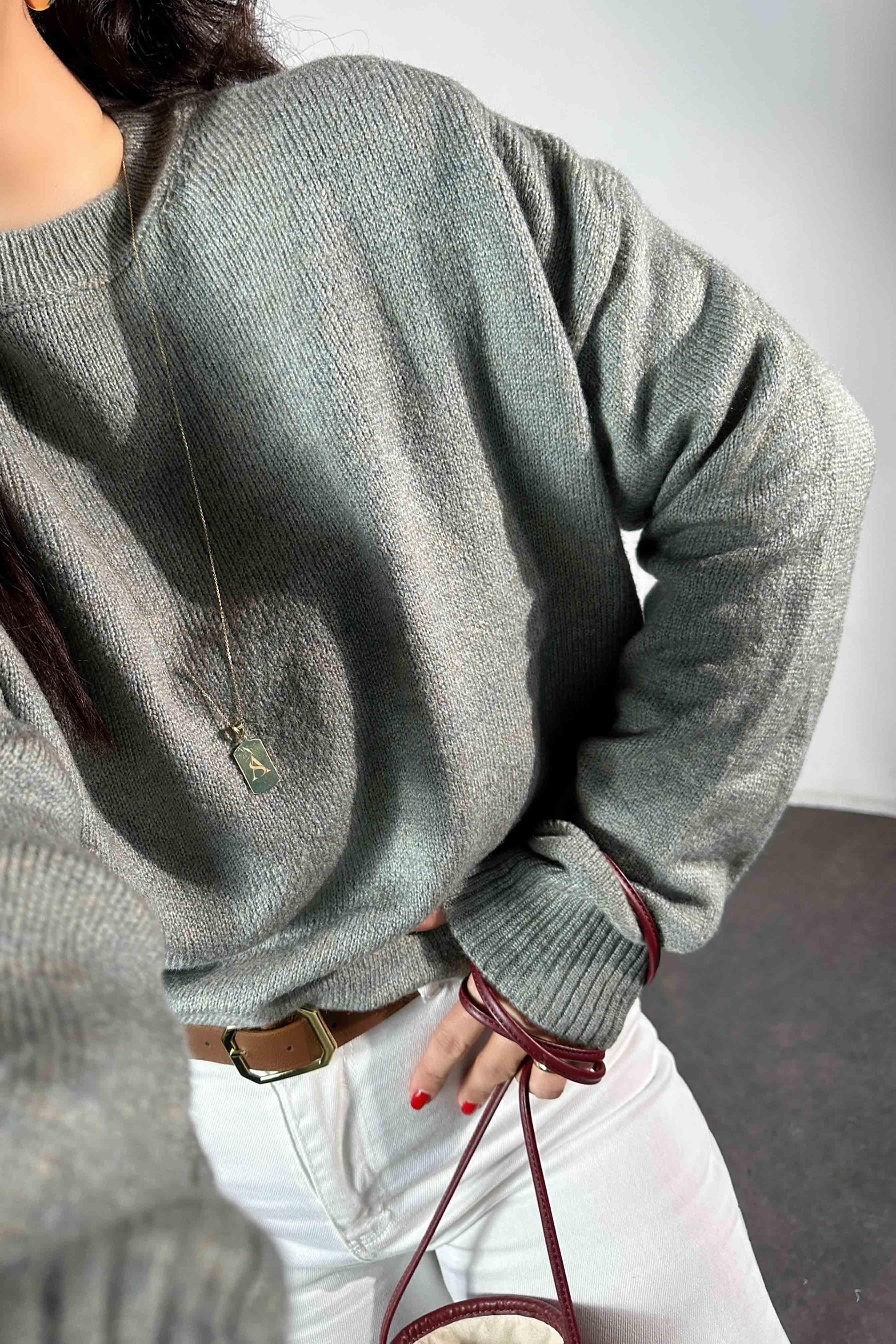 Massi Model Bisiklet Yaka Basic Yumoş Kazak Gri