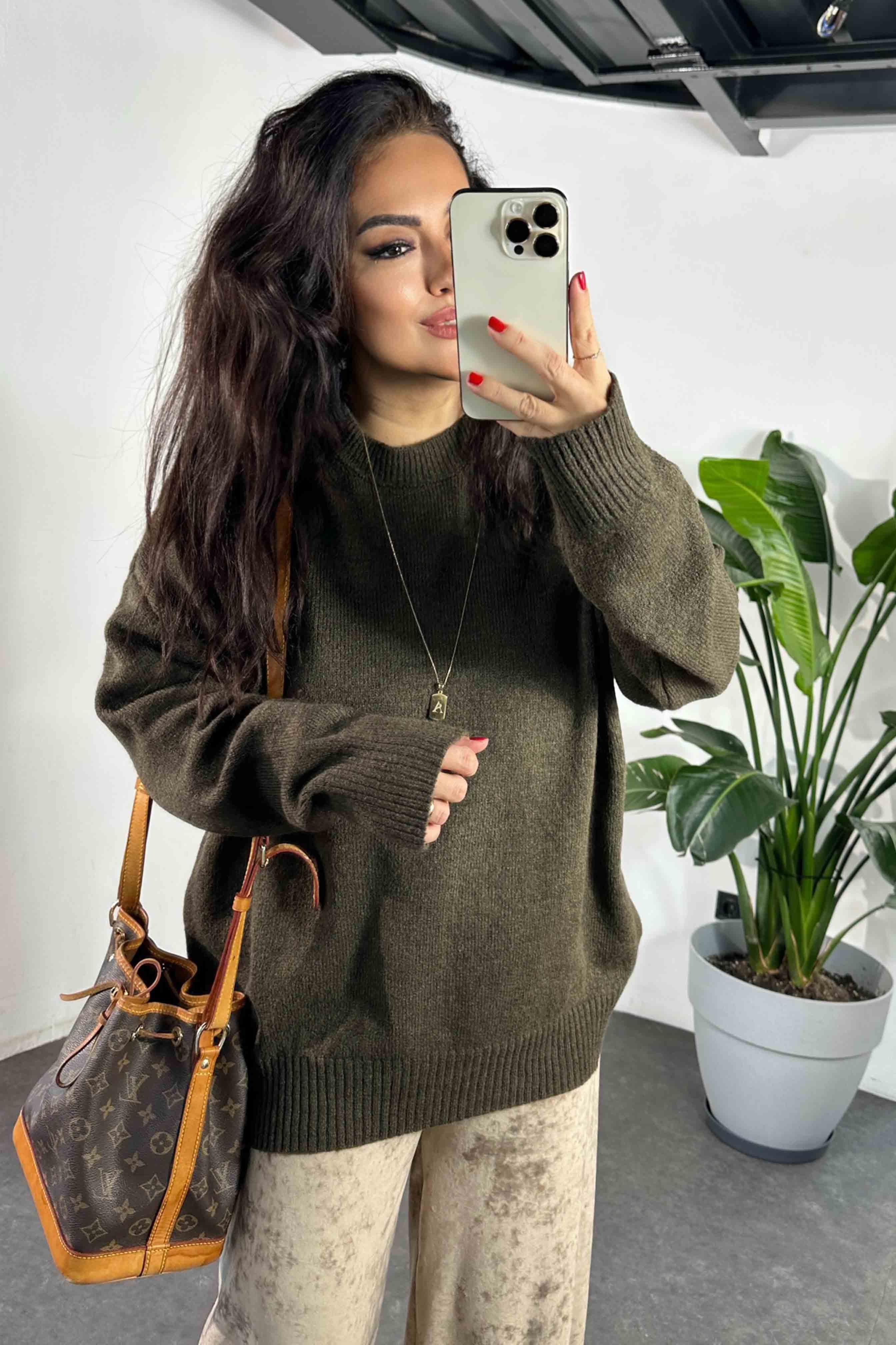 Massi Model Bisiklet Yaka Basic Yumoş Kazak Kahverengi