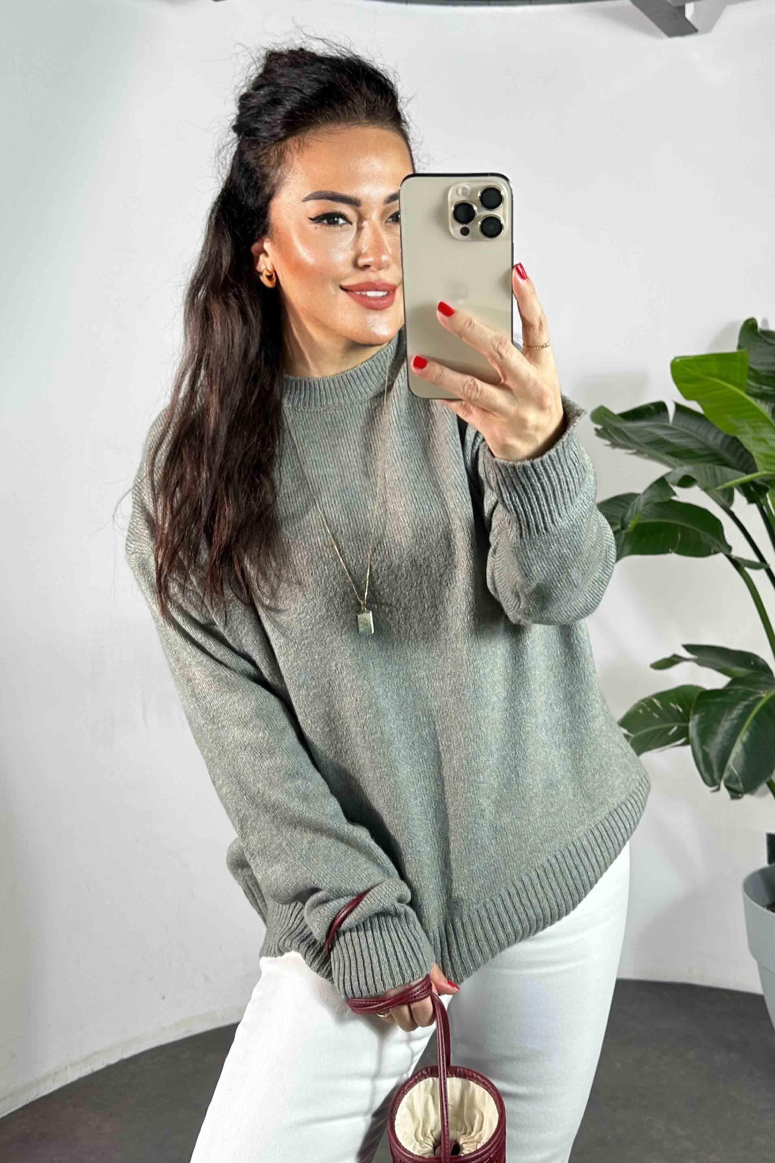 Massi Model Bisiklet Yaka Basic Yumoş Kazak Gri