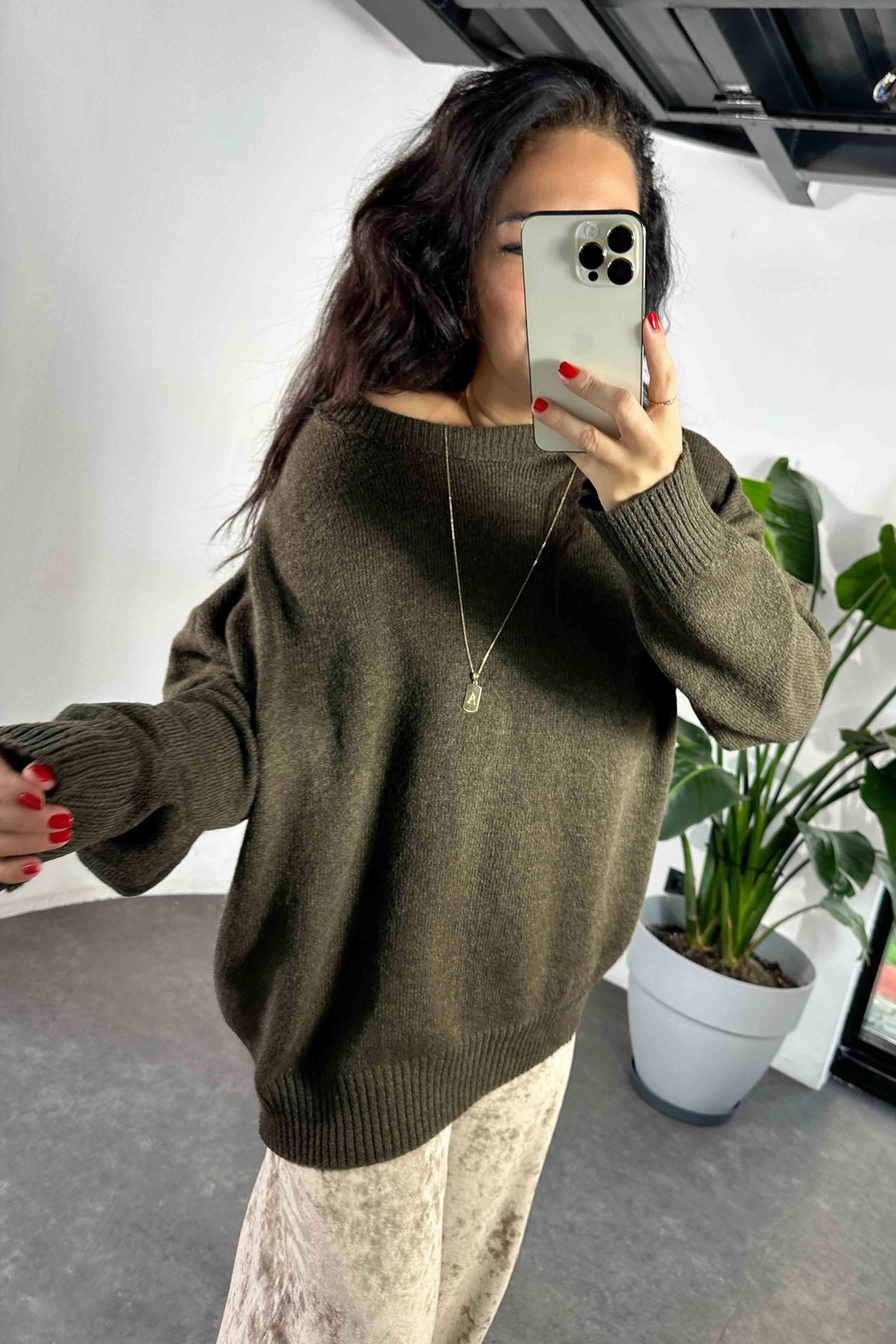 Massi Model Bisiklet Yaka Basic Yumoş Kazak Kahverengi