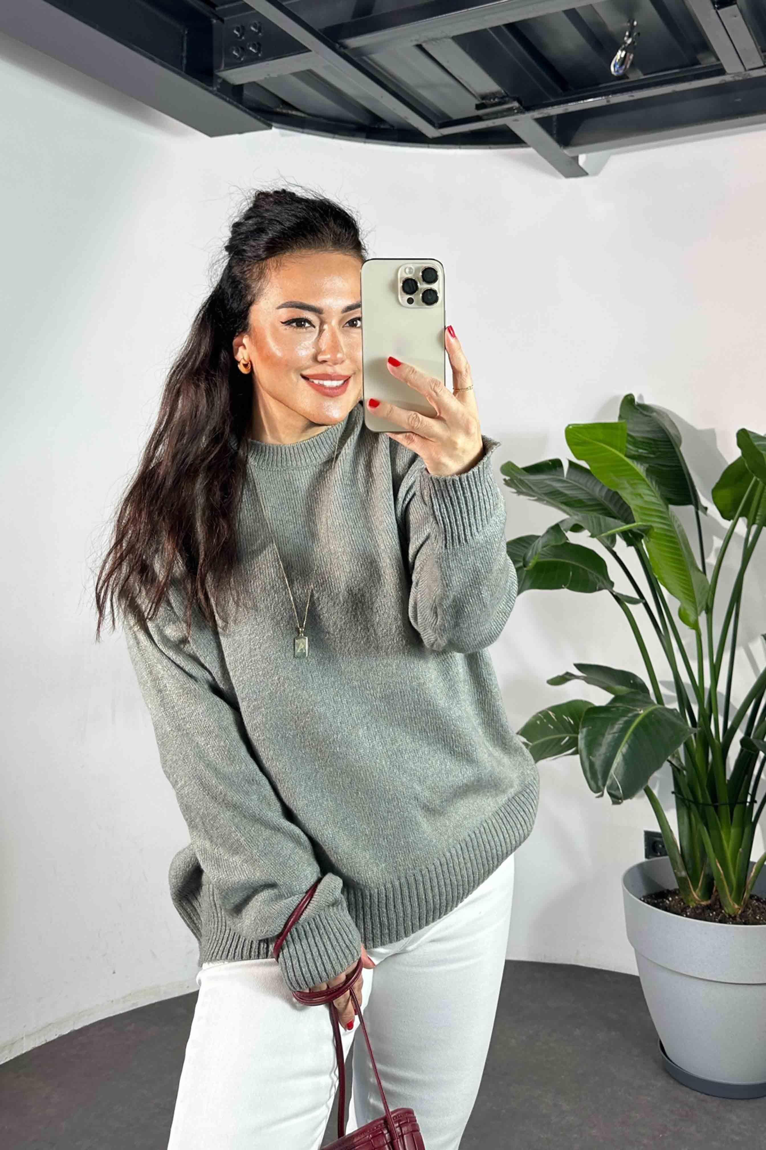 Massi Model Bisiklet Yaka Basic Yumoş Kazak Gri