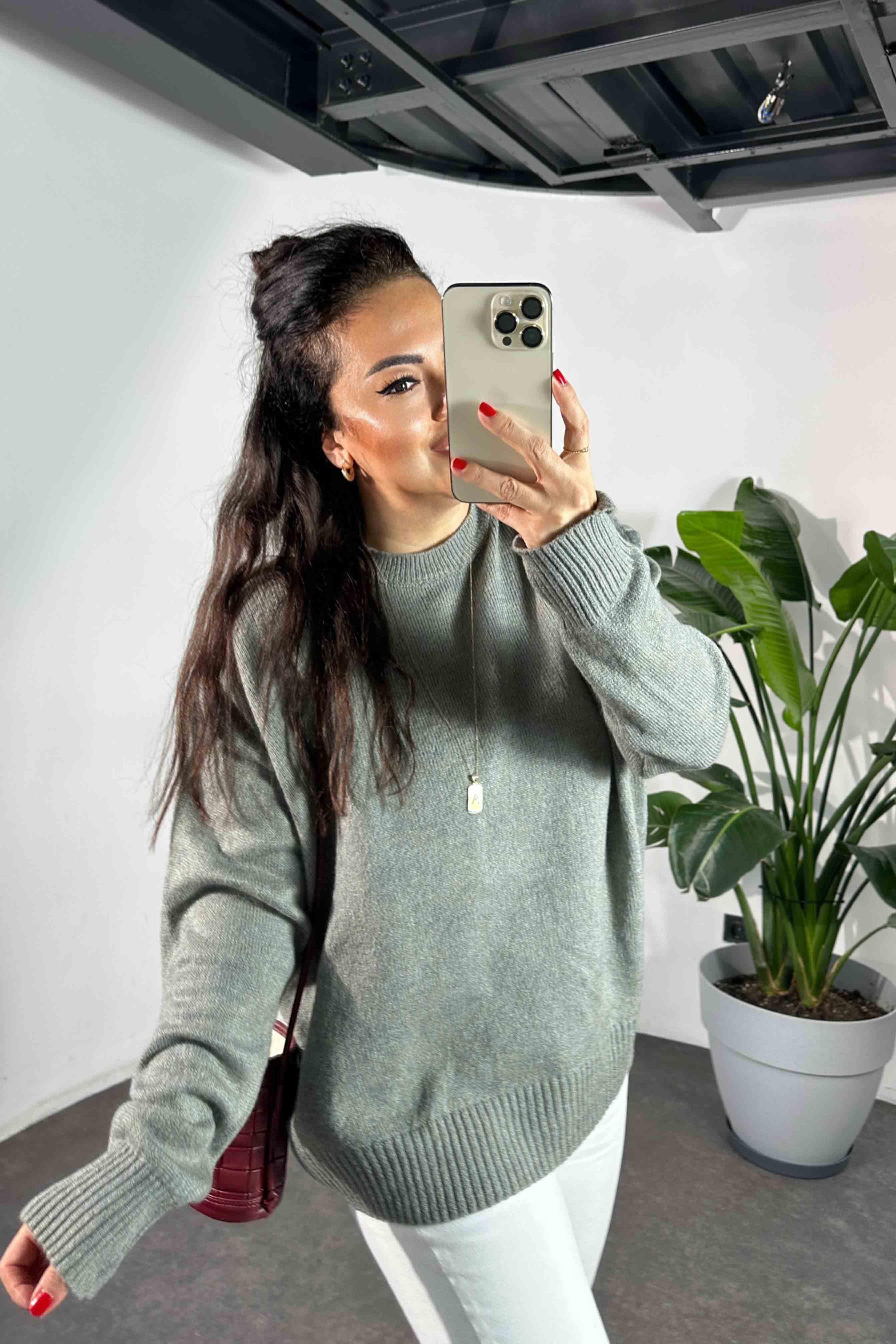 Massi Model Bisiklet Yaka Basic Yumoş Kazak Gri