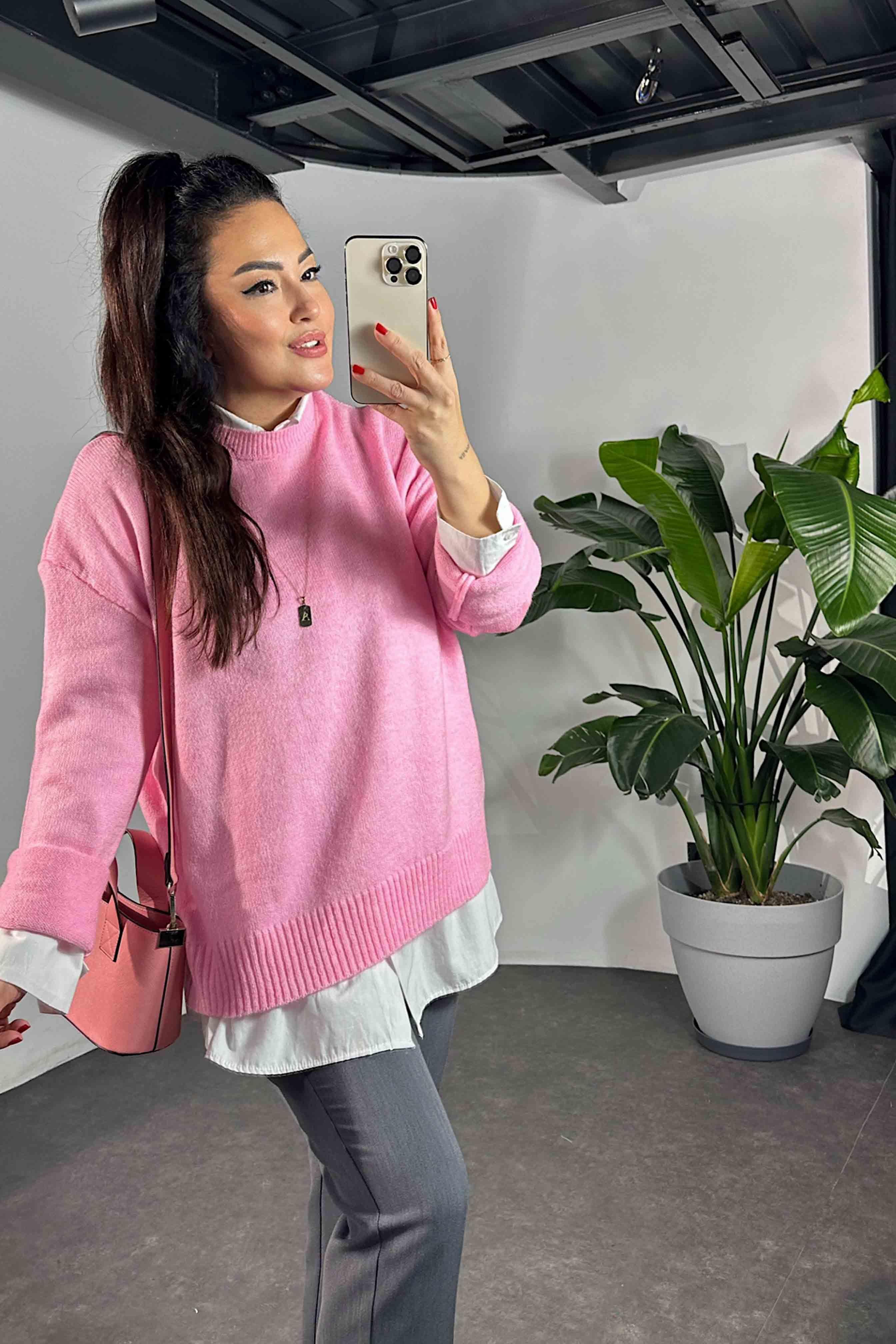 Massi Model Bisiklet Yaka Basic Yumoş Kazak Pembe