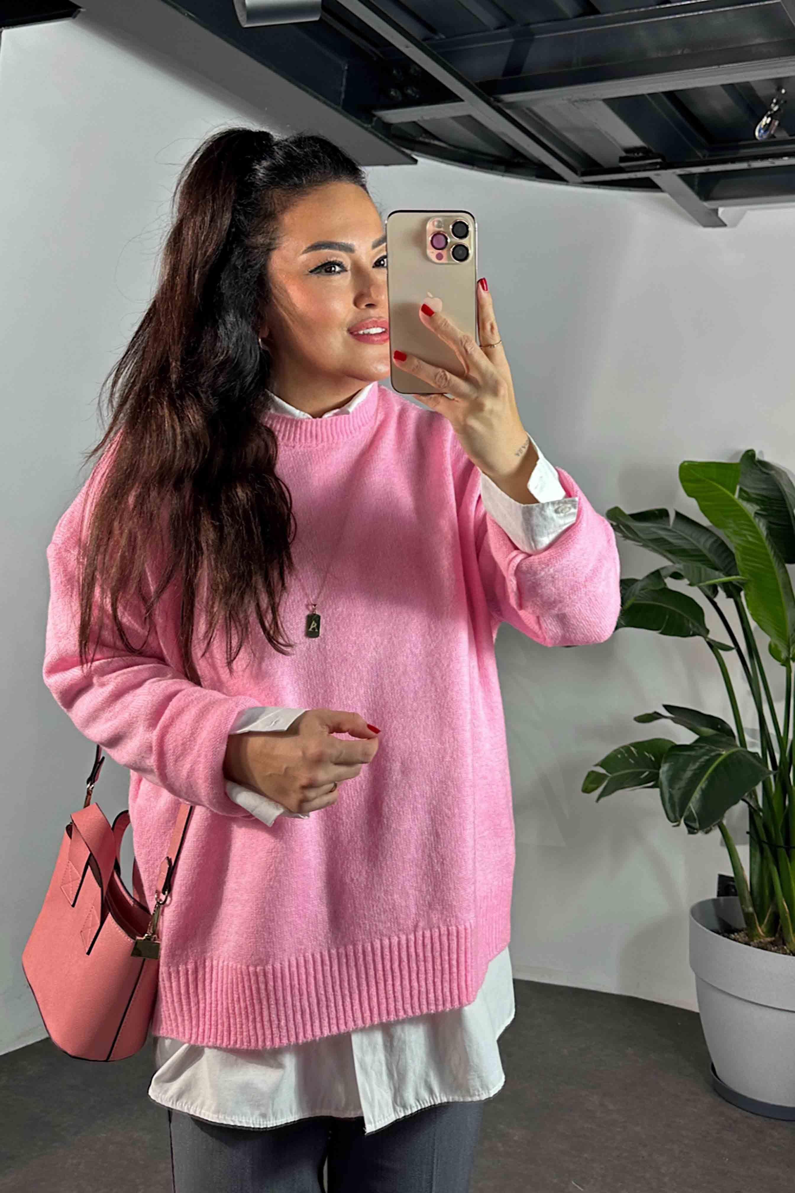 Massi Model Bisiklet Yaka Basic Yumoş Kazak Pembe