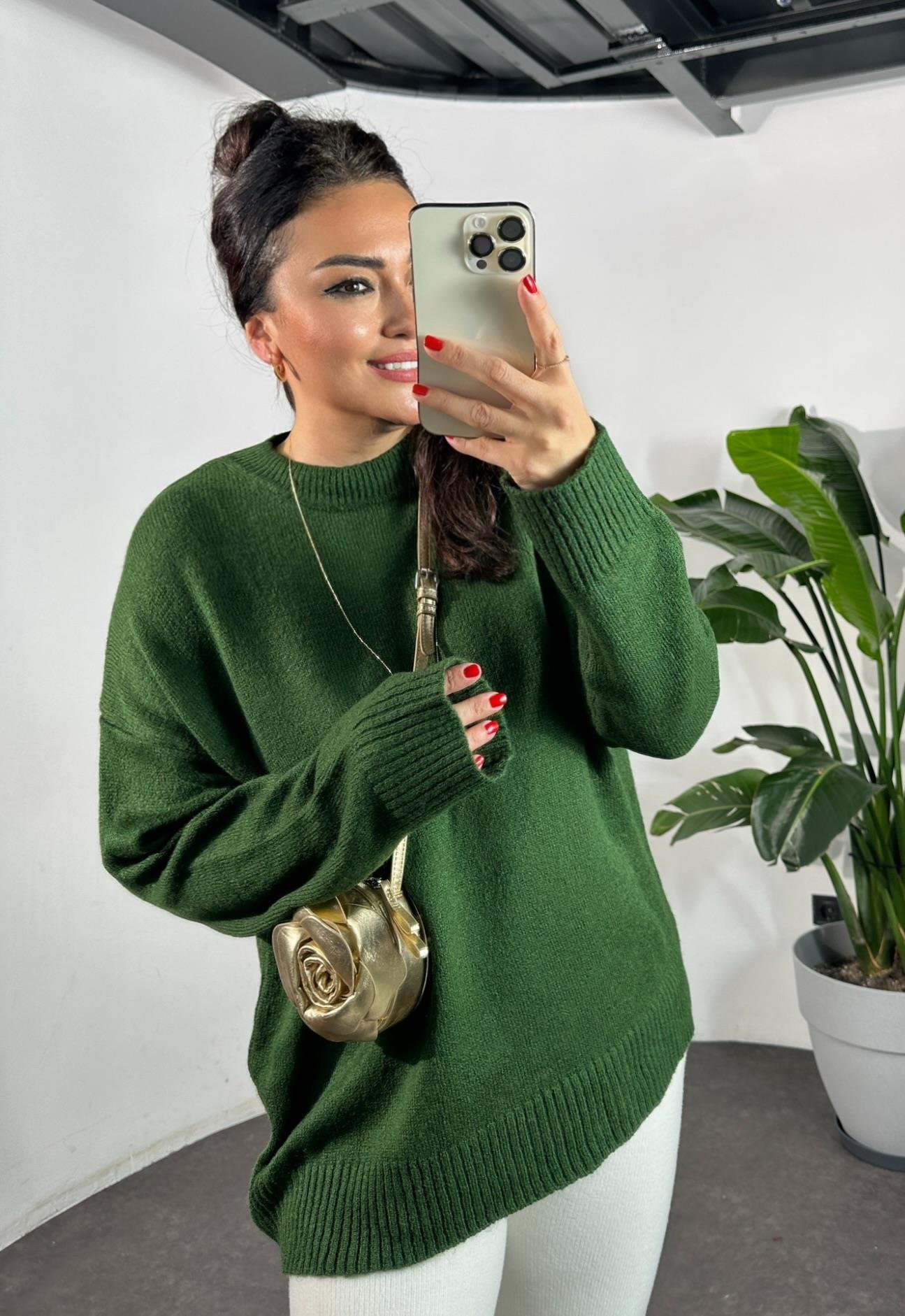 Massi Model Bisiklet Yaka Basic Yumoş Kazak Yeşil