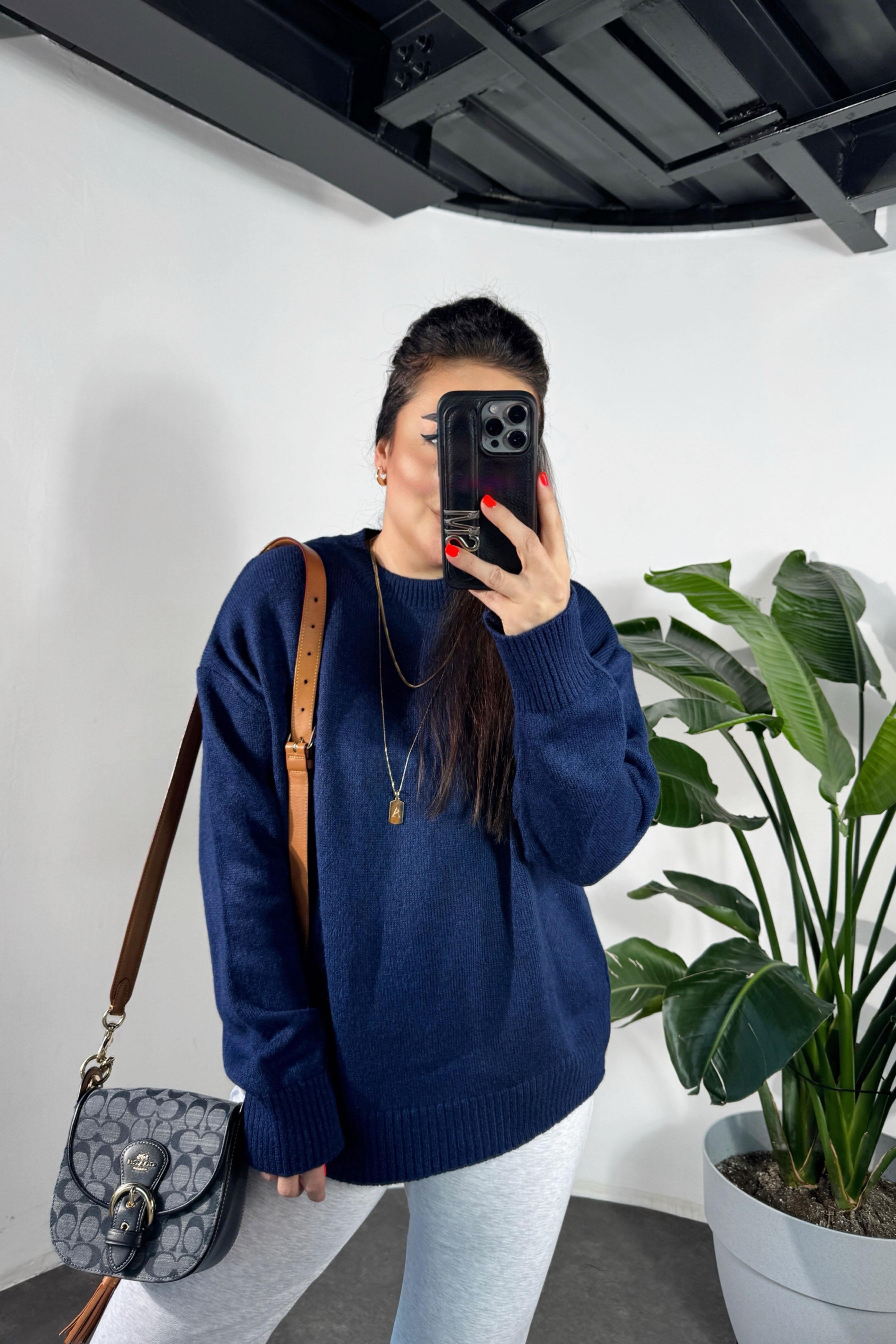 Massi Model Bisiklet Yaka Basic Yumoş Kazak Lacivert