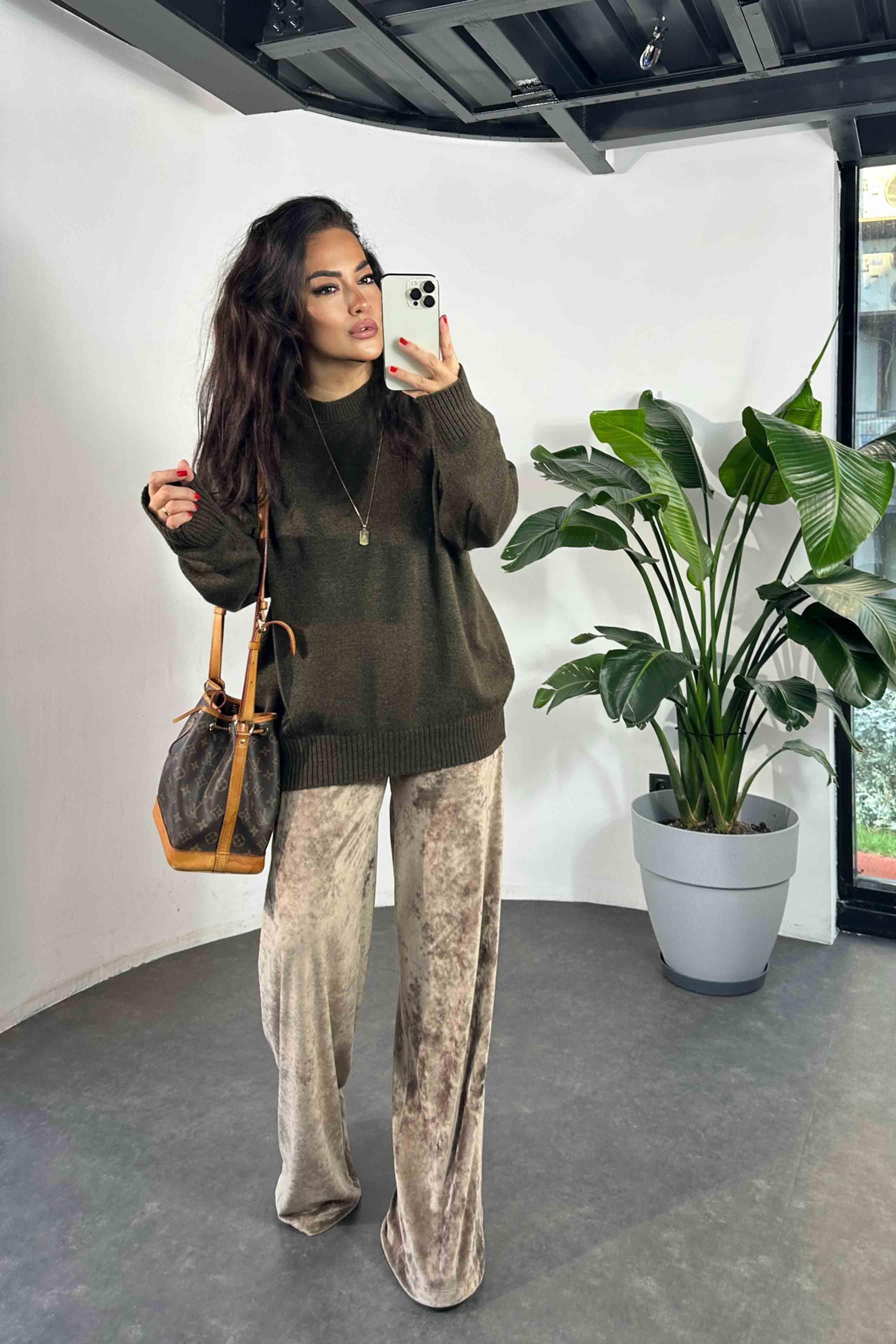 Massi Model Bisiklet Yaka Basic Yumoş Kazak Kahverengi