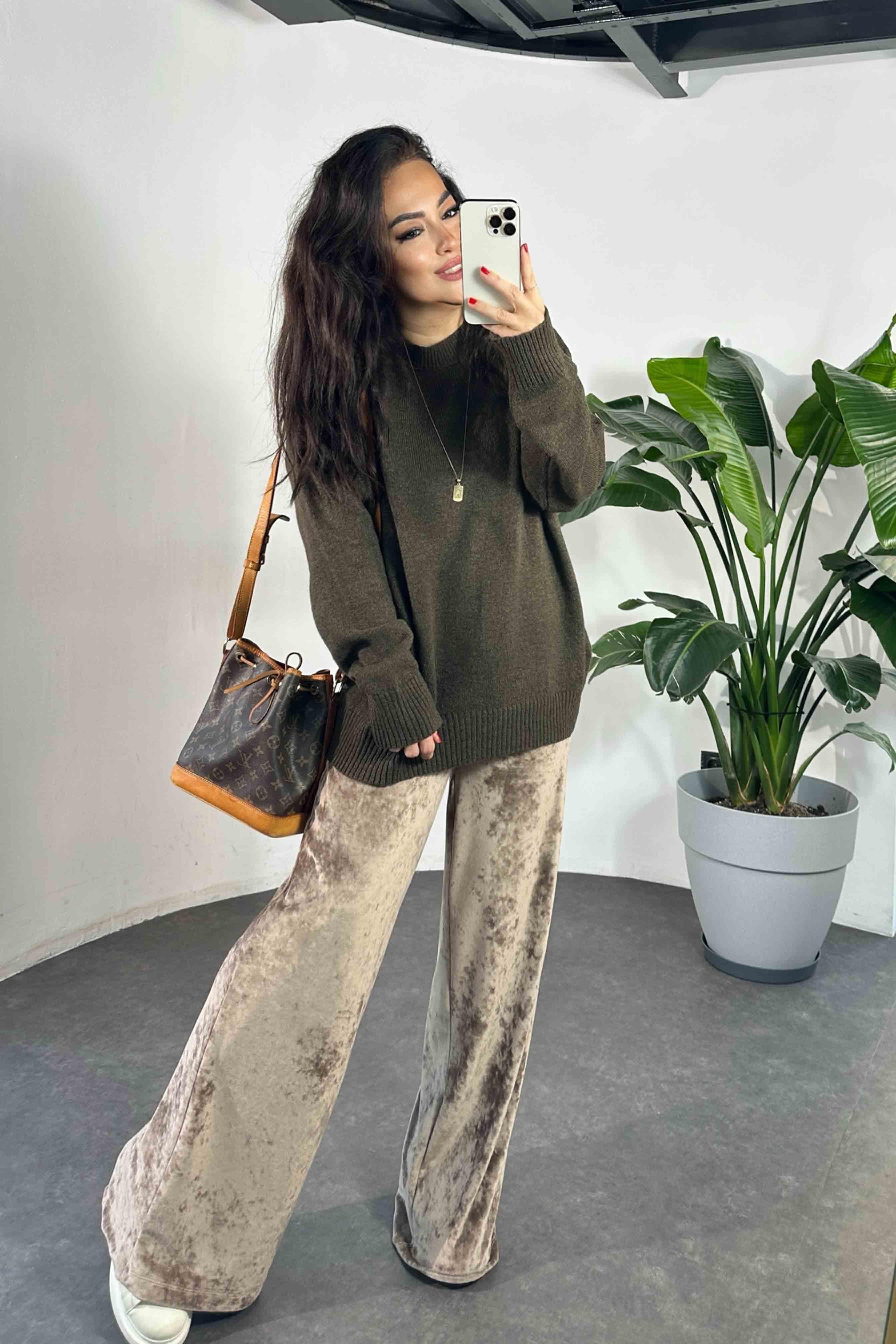 Massi Model Bisiklet Yaka Basic Yumoş Kazak Kahverengi