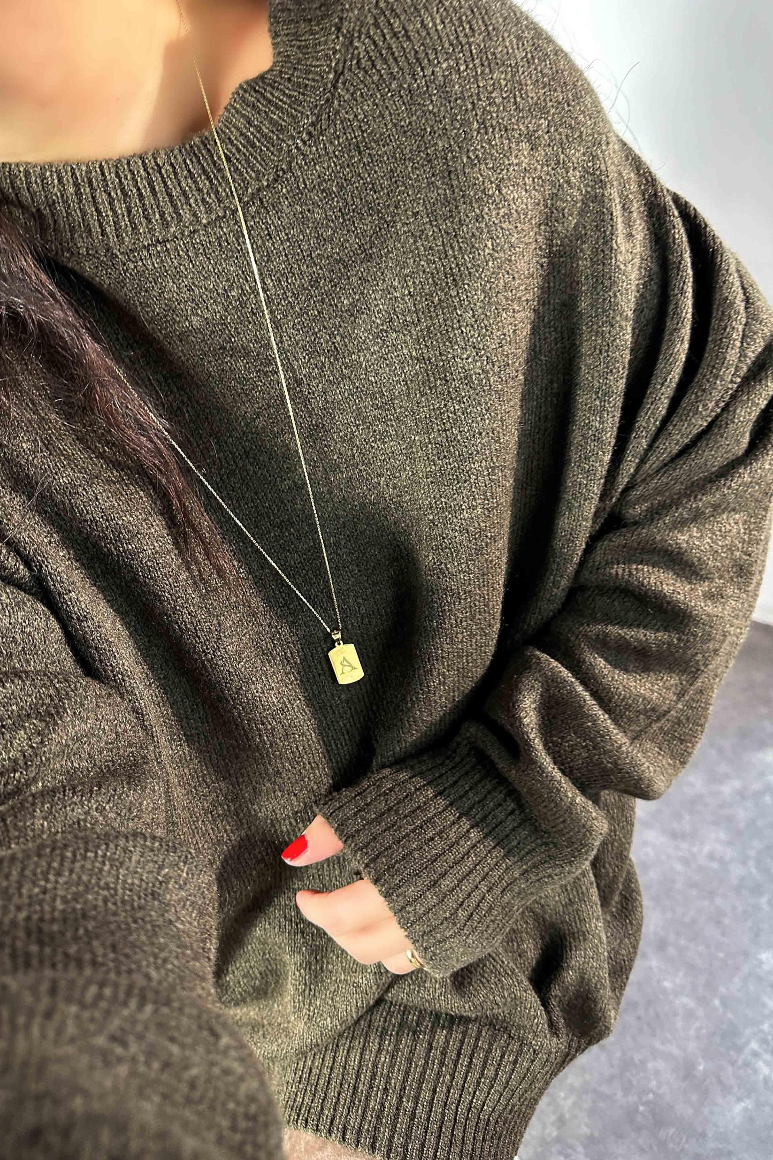 Massi Model Bisiklet Yaka Basic Yumoş Kazak Kahverengi