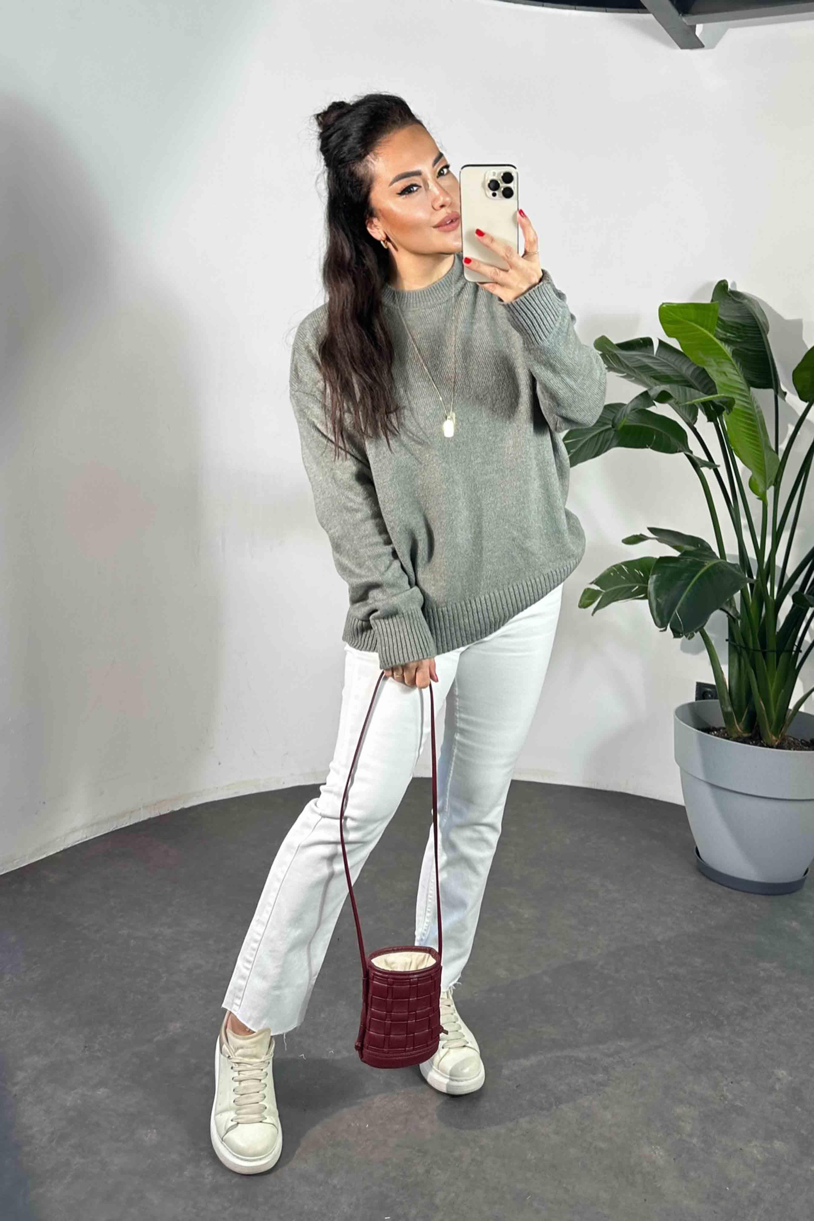 Massi Model Bisiklet Yaka Basic Yumoş Kazak Gri