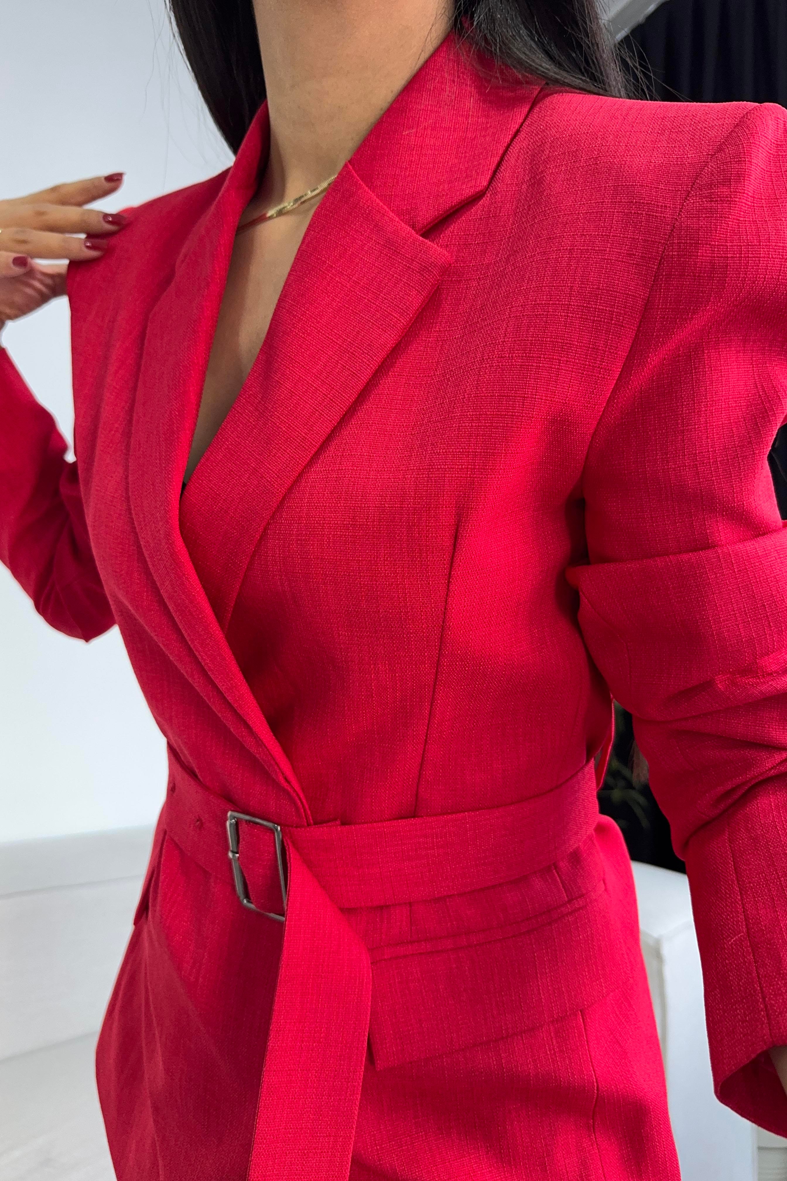 Massi Model Kuşak Bağlamalı Blazer Ceket Kırmızı