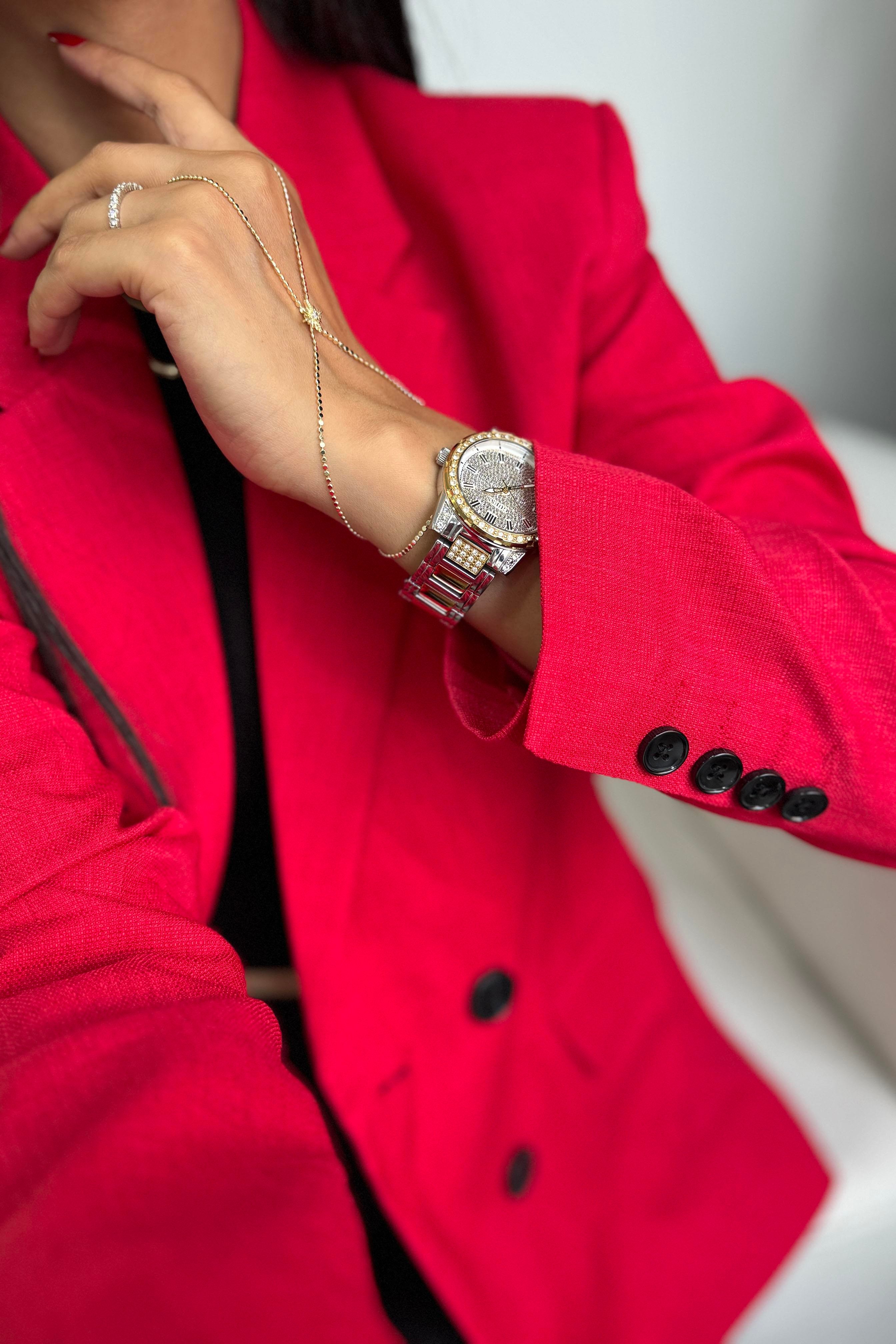 Massi Model Kuşak Bağlamalı Blazer Ceket Kırmızı