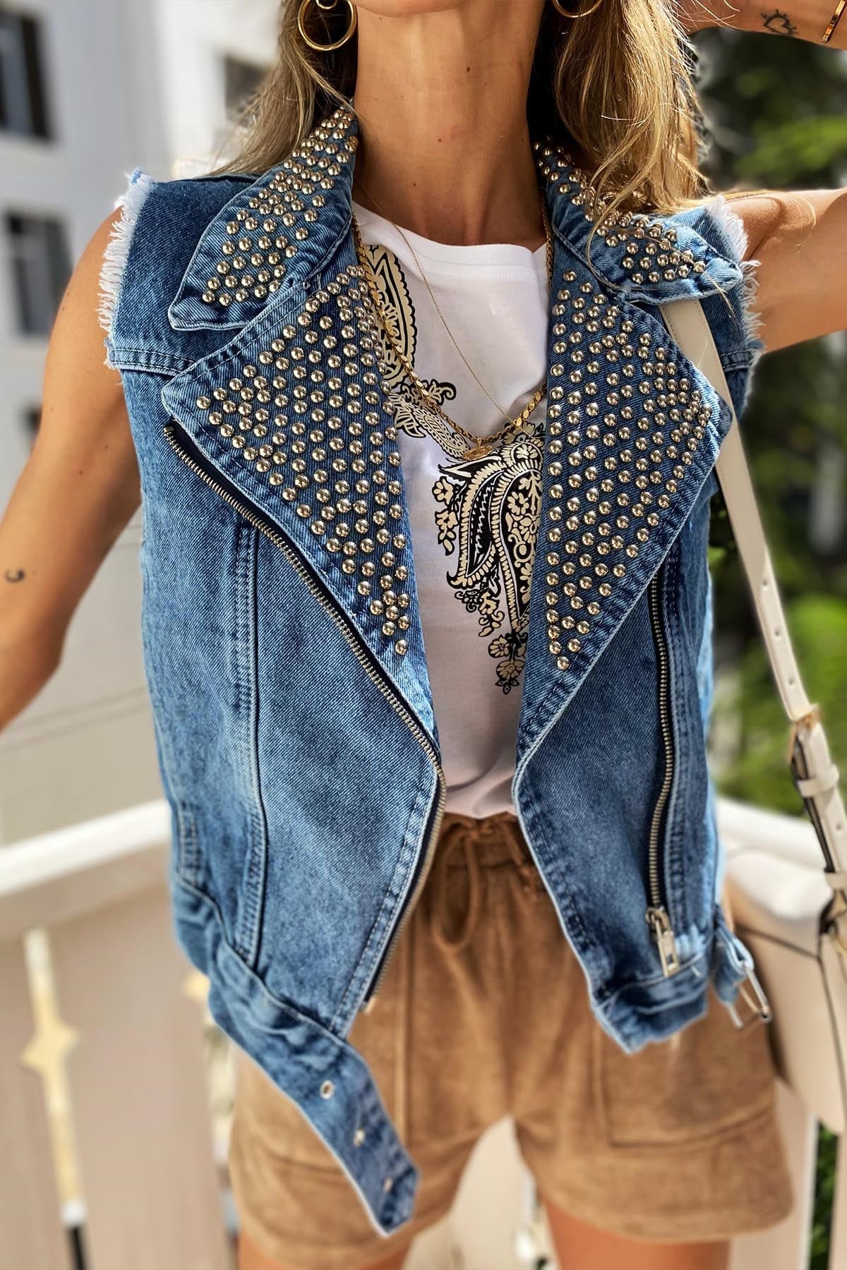 Mavi Biker Silver Zımba Detaylı Tasarım Froda Jean Yelek
