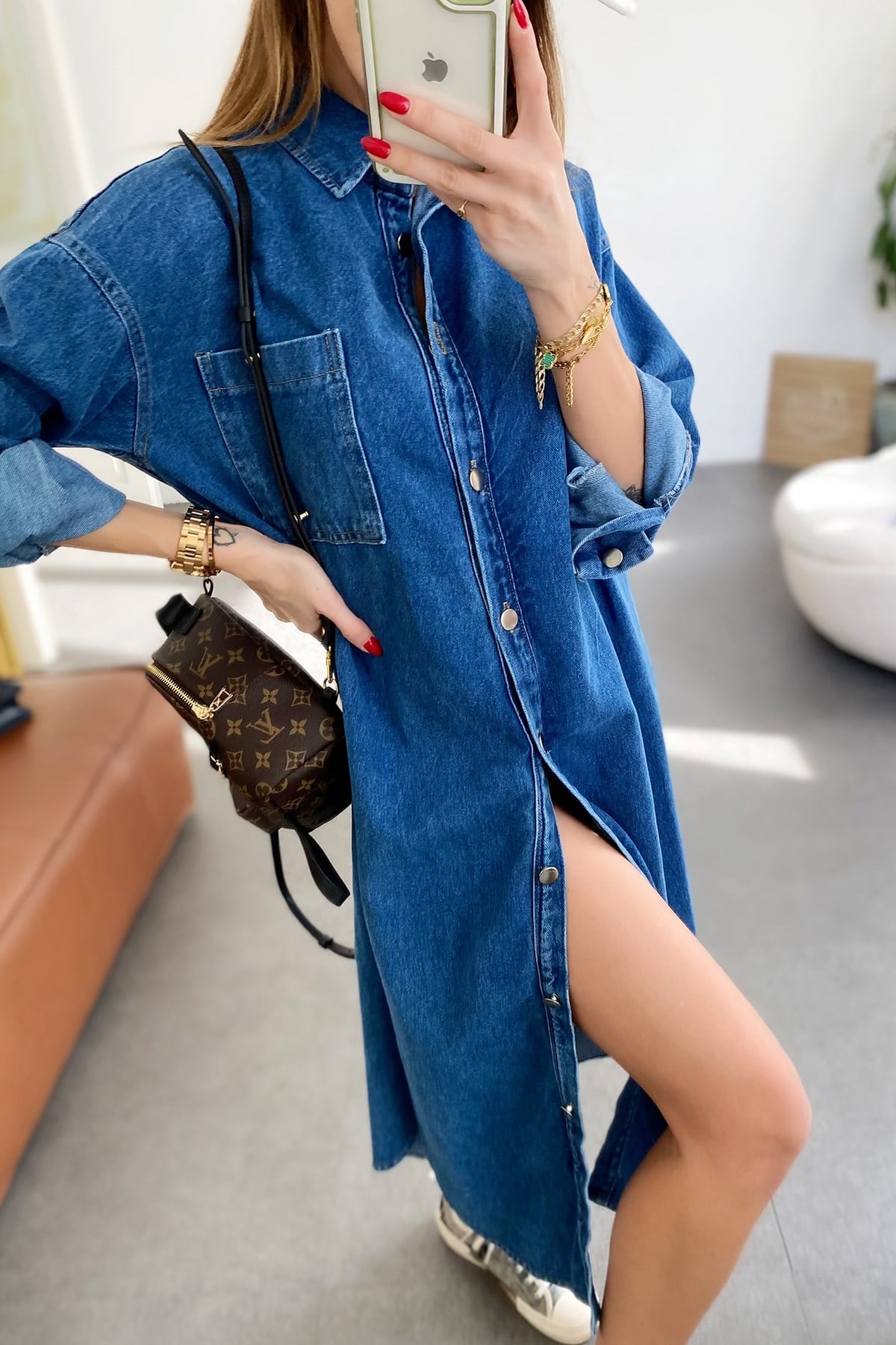 Mavi Tek Cep Tasarım Versay Denim Tasarım Elbise