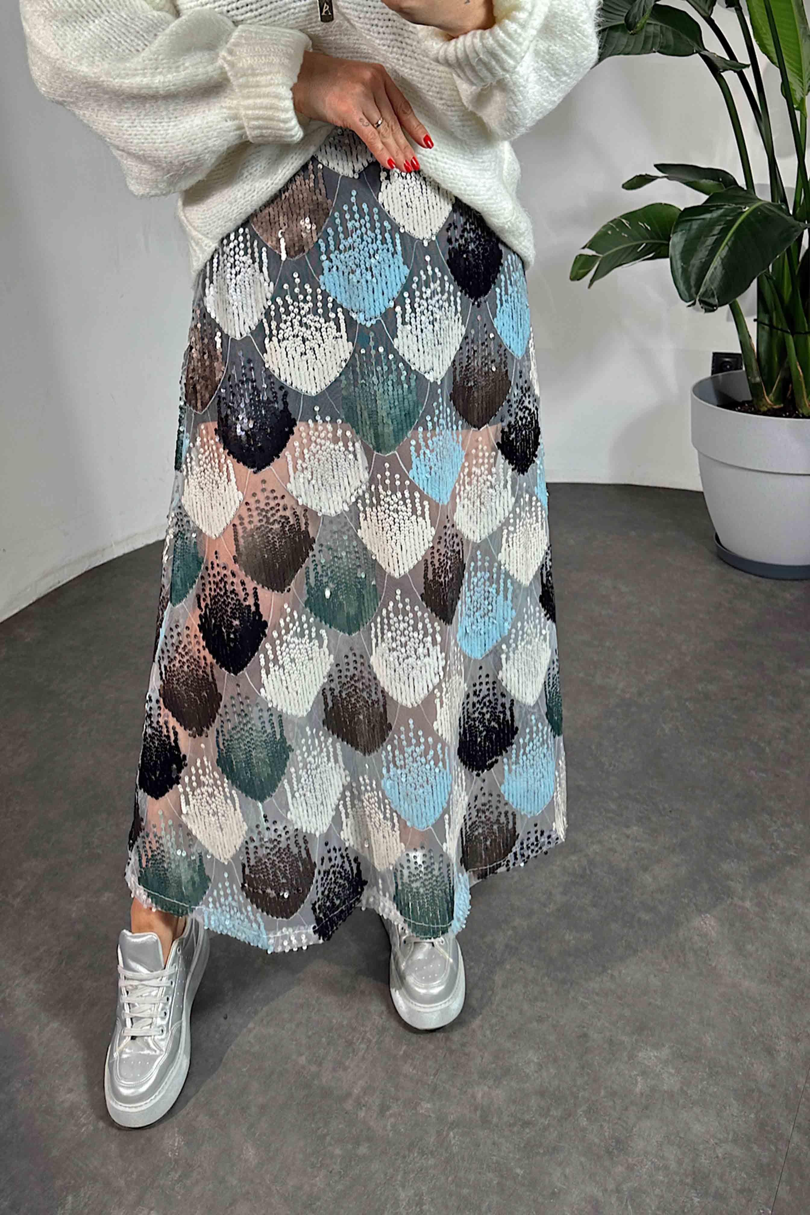 Mini Şort Astarlı Midi Boy Pul Payet Etek Renkli