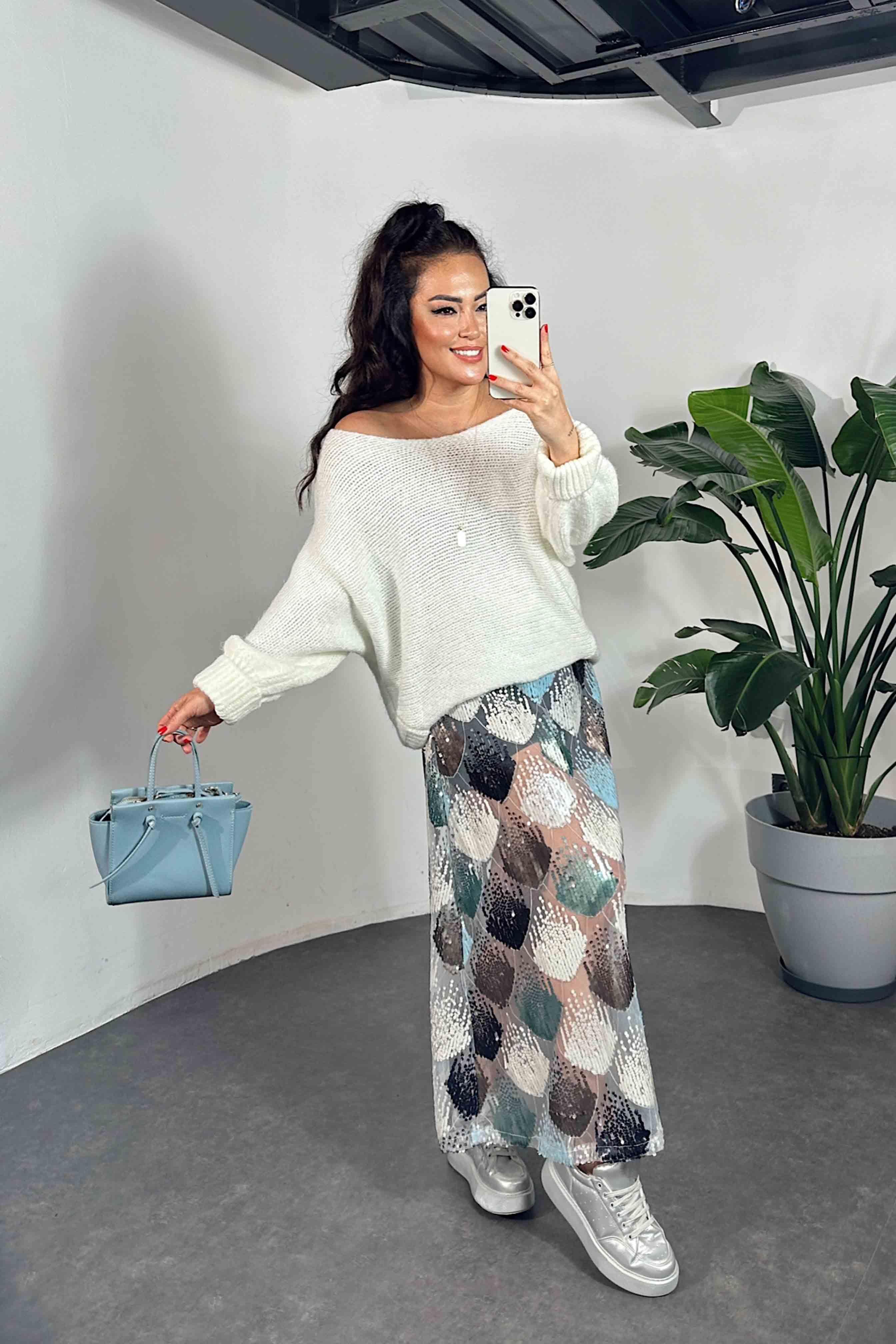 Mini Şort Astarlı Midi Boy Pul Payet Etek Renkli