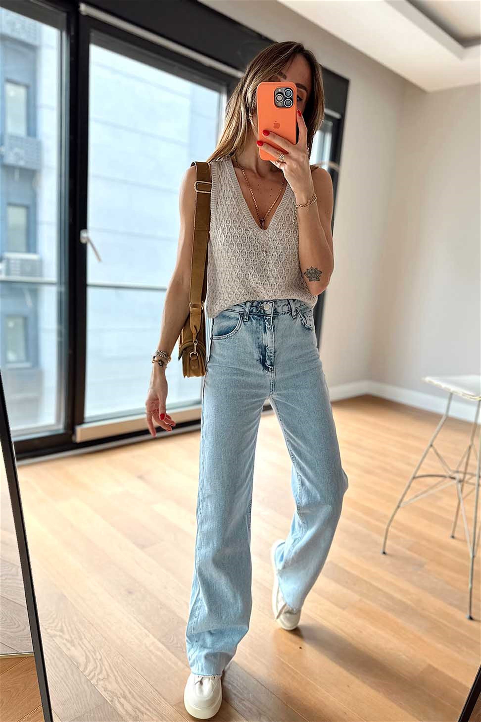 Mngo Model Kesik Paça Pantolon BUZ MAVİSİ
