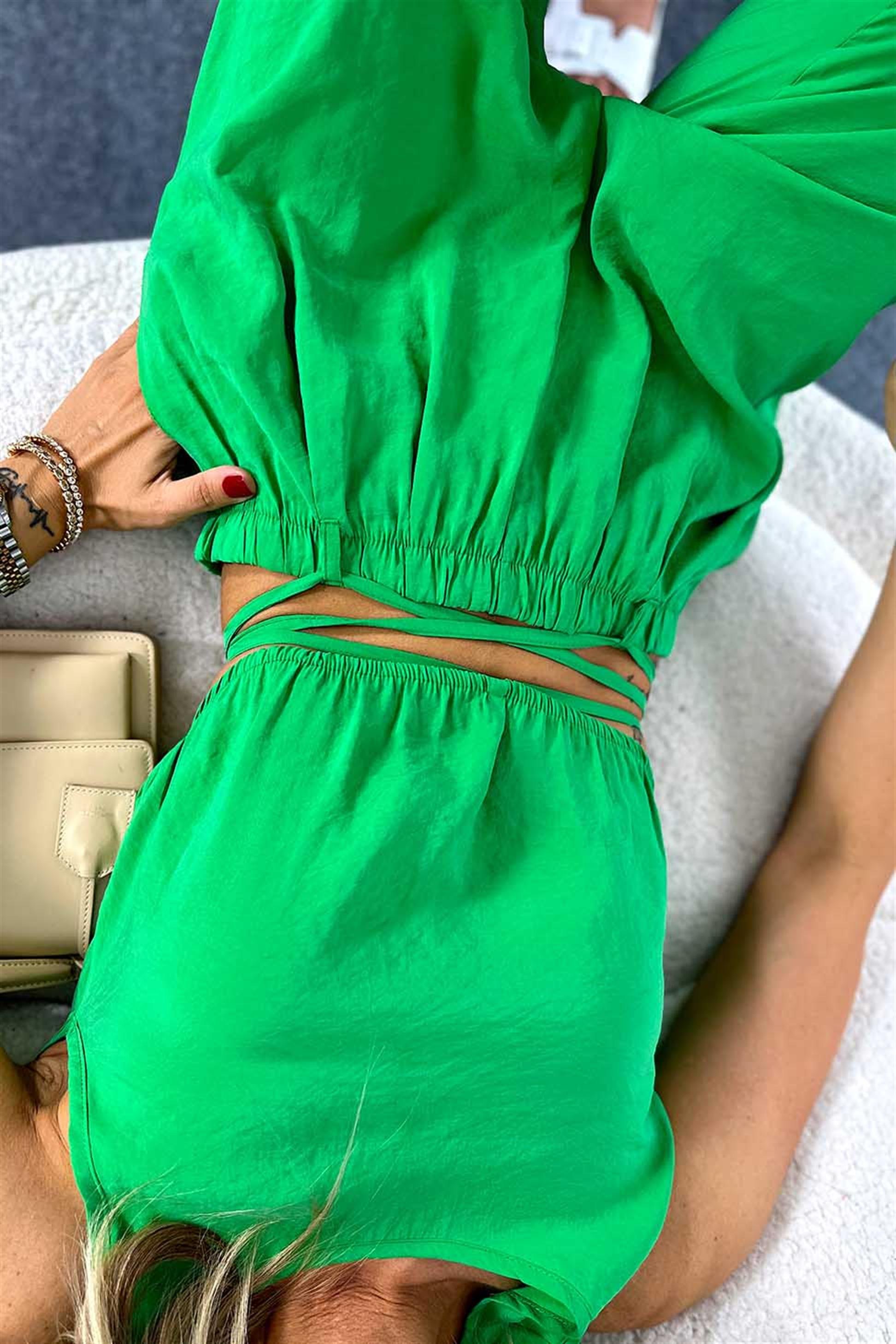 Modal Kumaş Crop Pantolon İkili Kadın Takım Yeşil