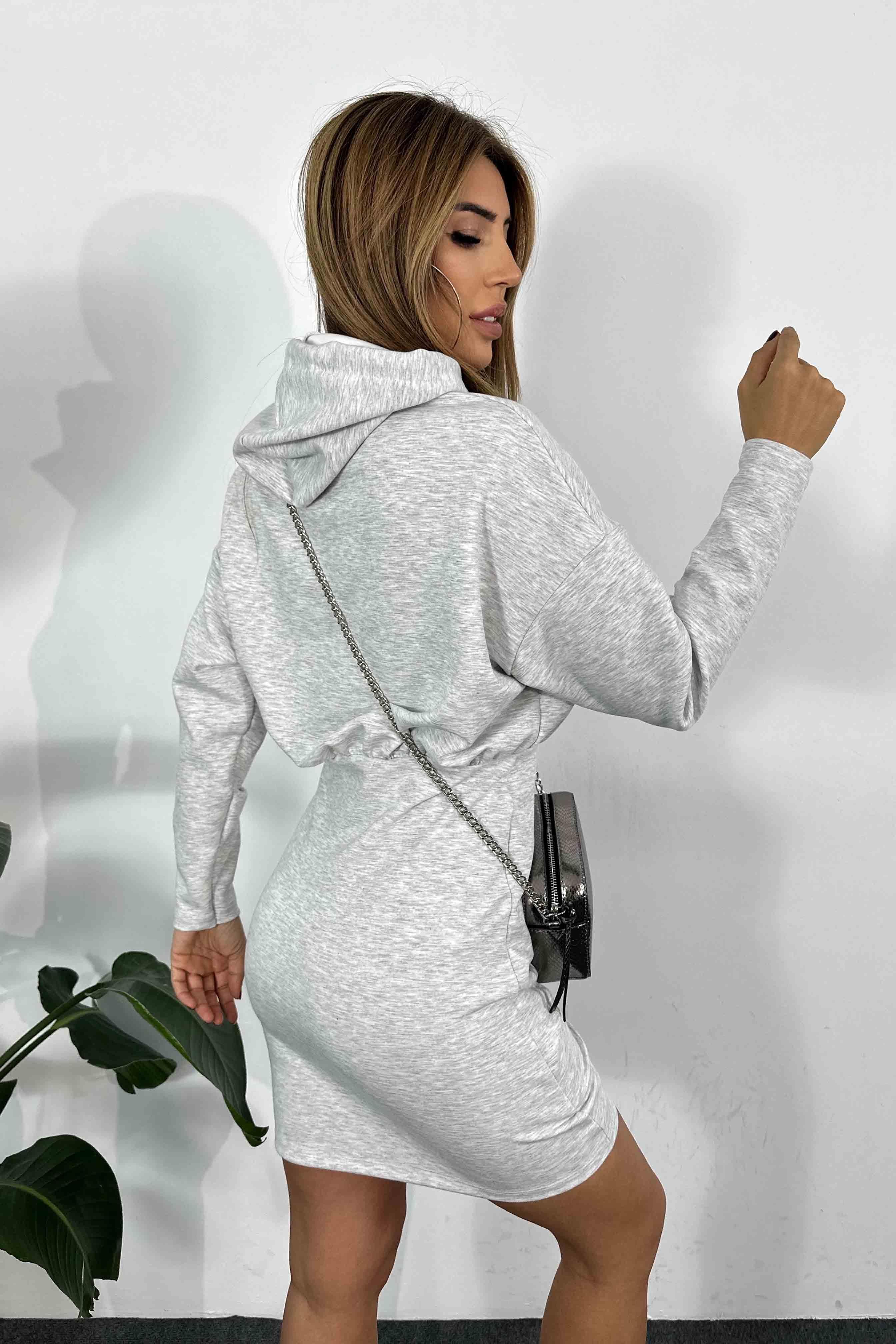 Modal Kumaş Drapeli Sweat Elbise Gri