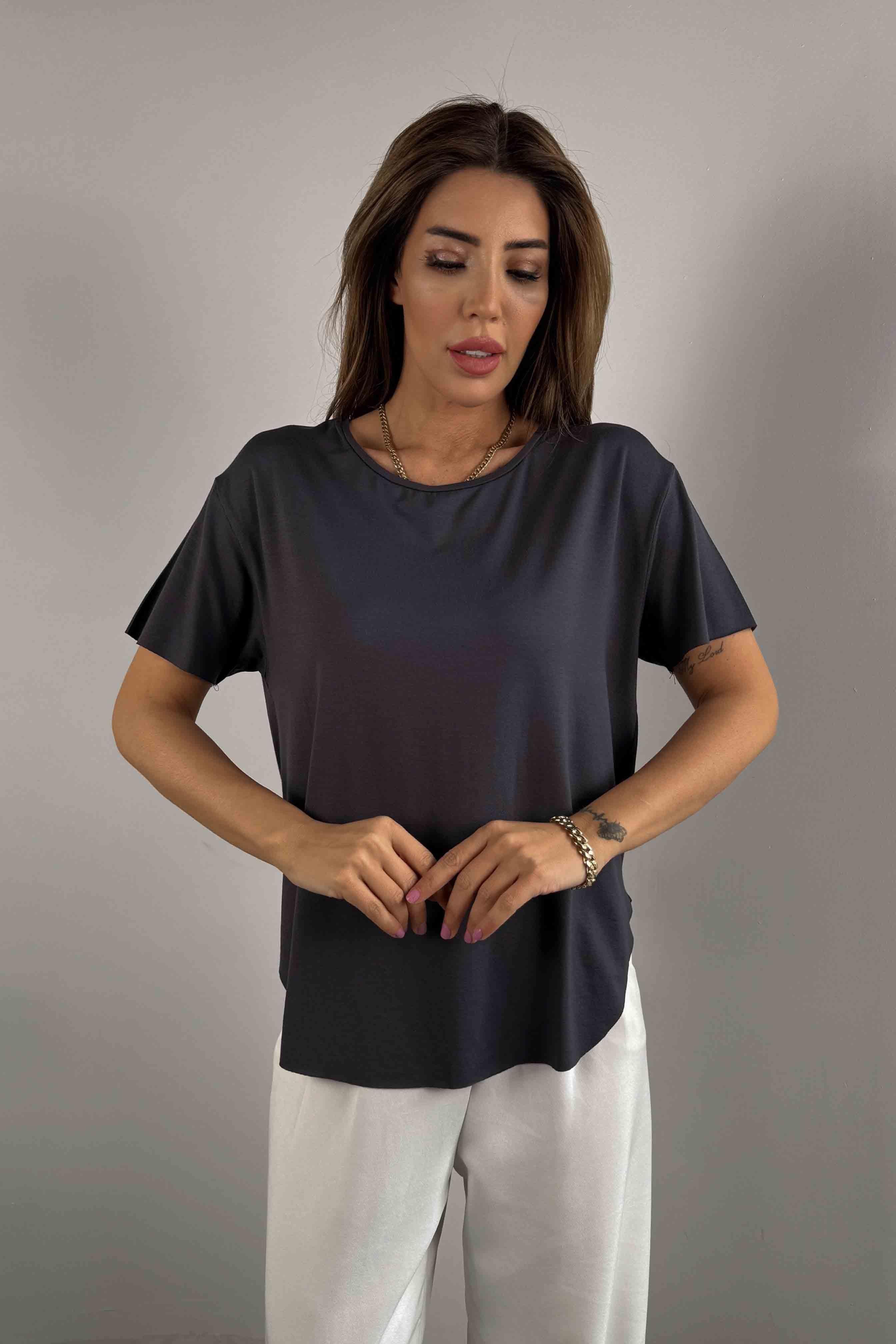 Modal Kumaş Lazer Kesim Basic Tişört Antrasit