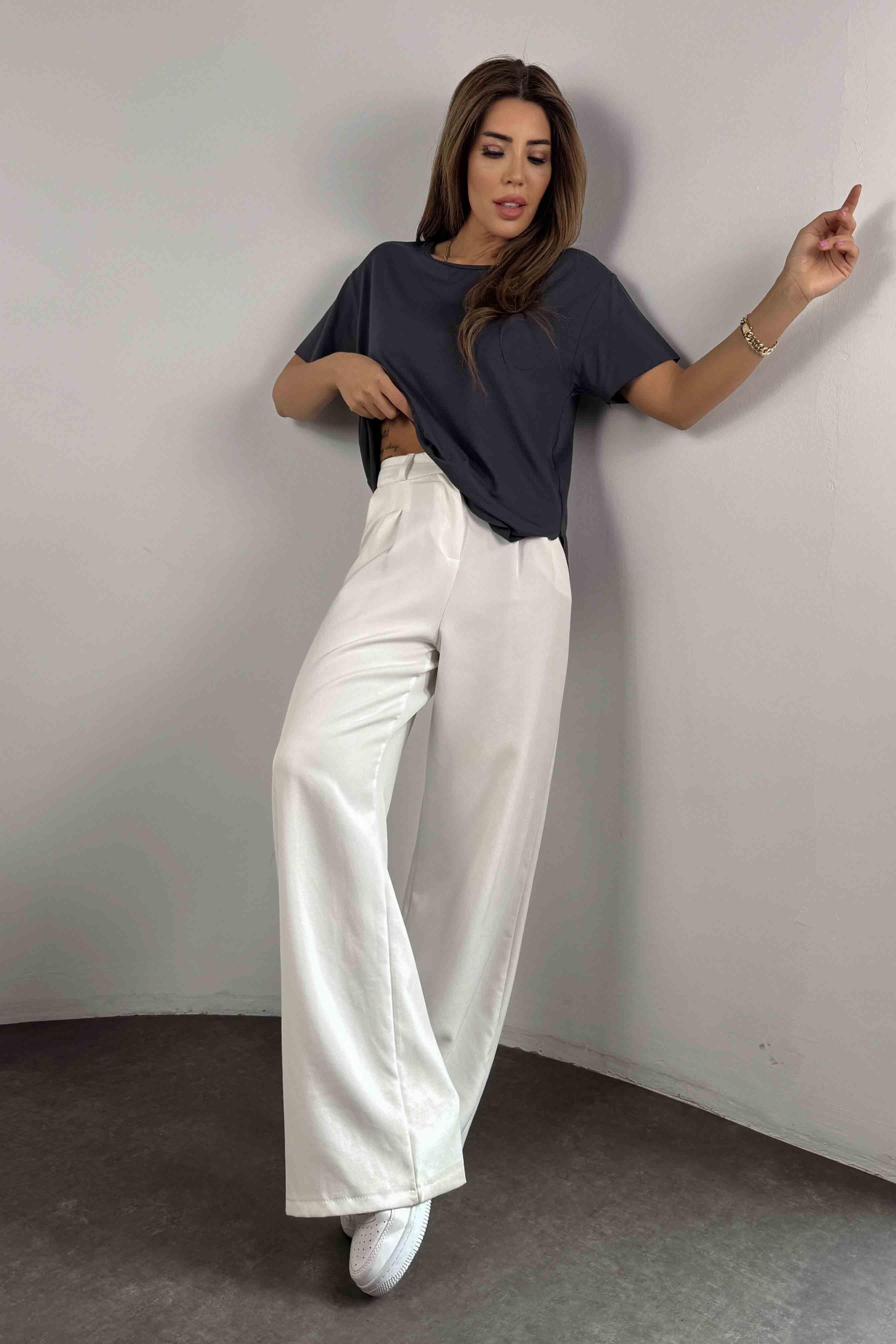 Modal Kumaş Lazer Kesim Basic Tişört Antrasit