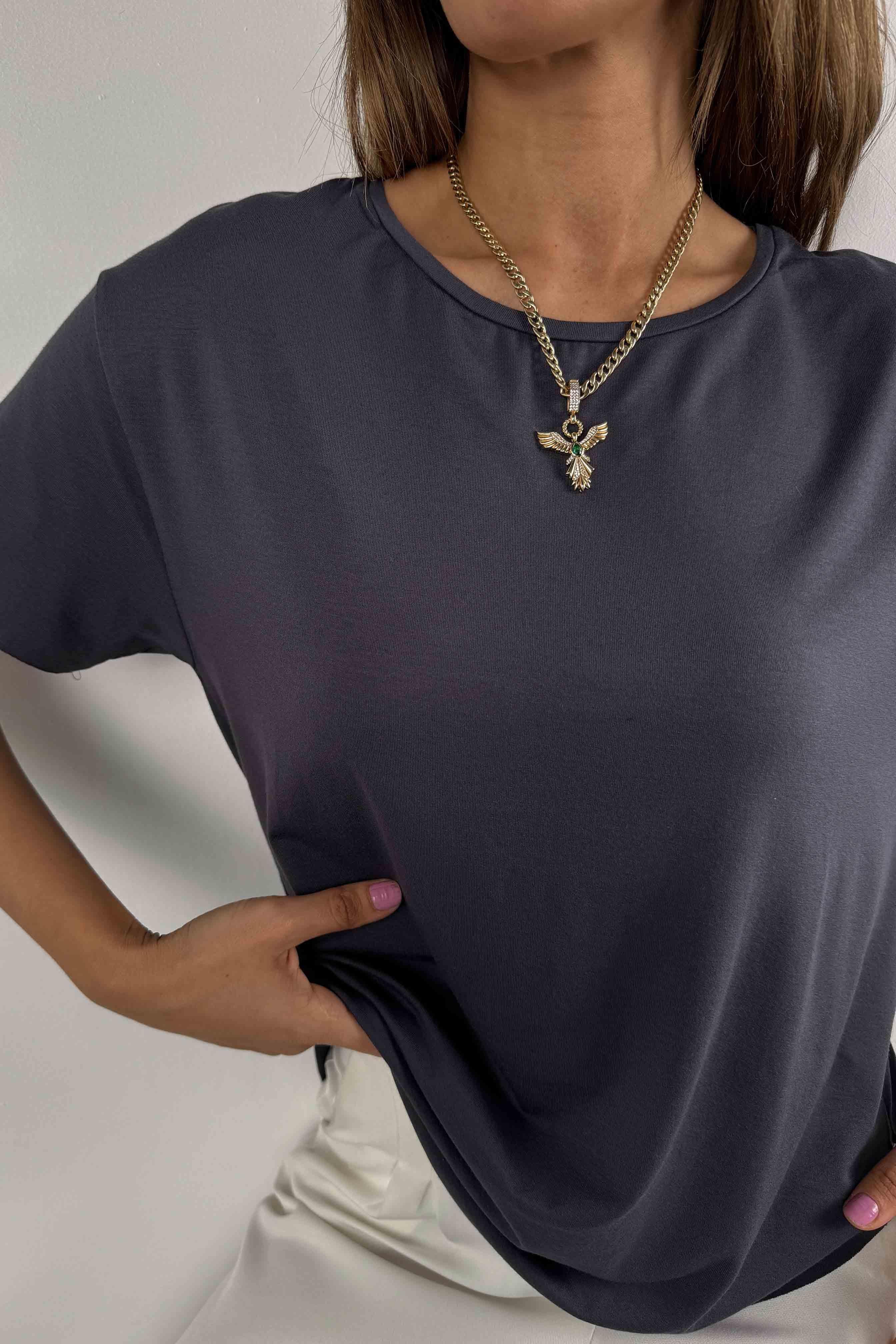 Modal Kumaş Lazer Kesim Basic Tişört Antrasit