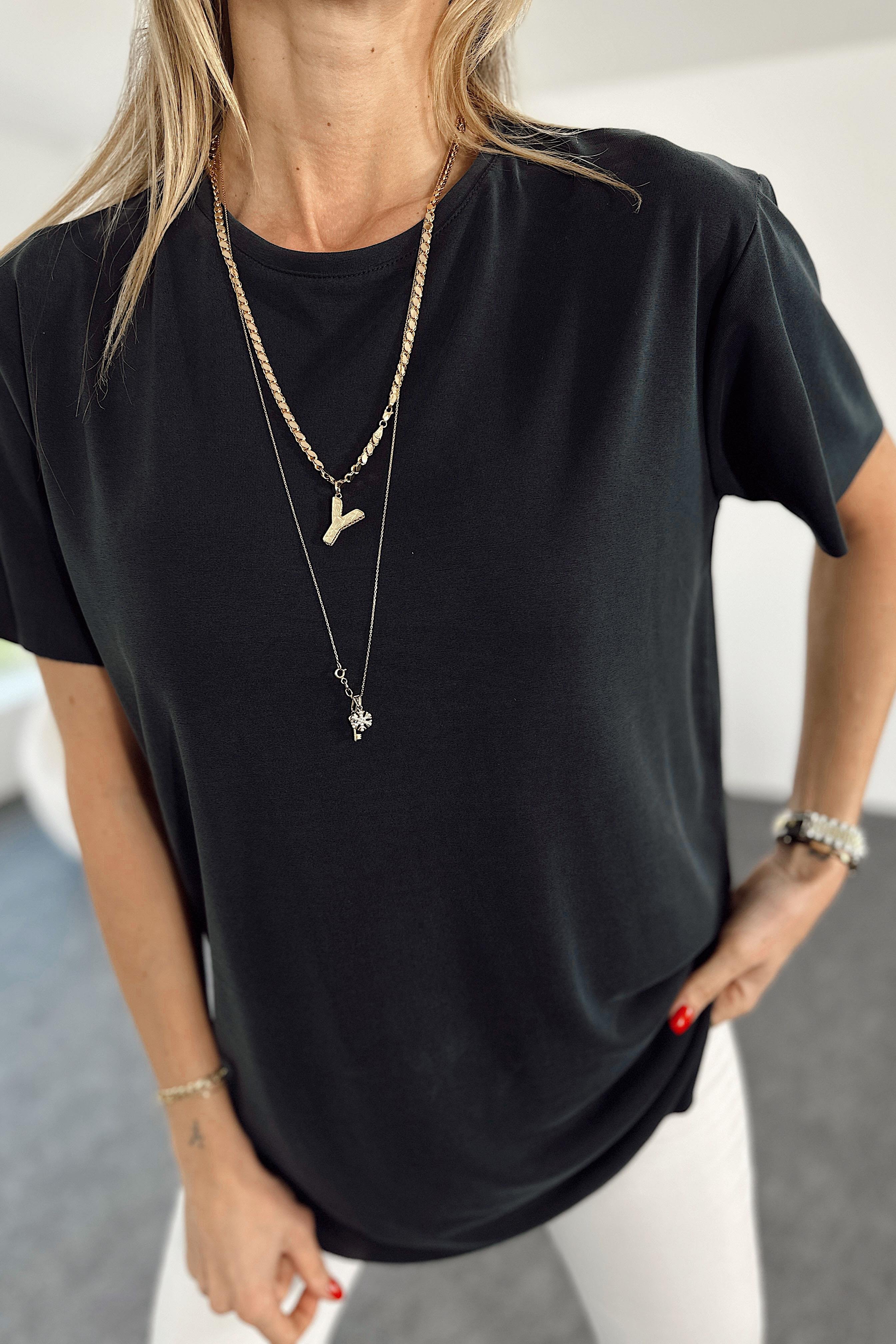 Modal Kumaş Lazer Kesim Basic Tişört Siyah