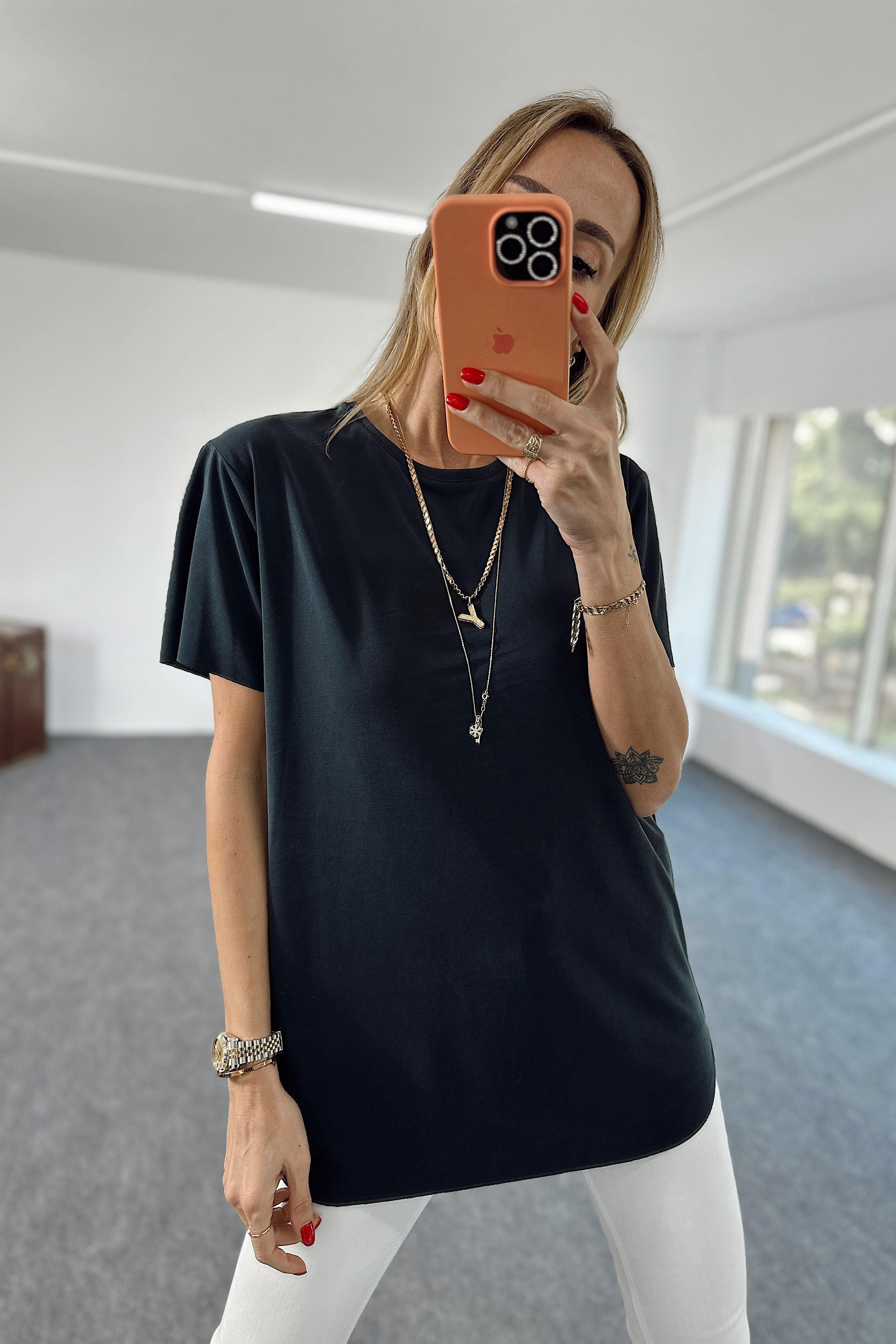 Modal Kumaş Lazer Kesim Basic Tişört Siyah