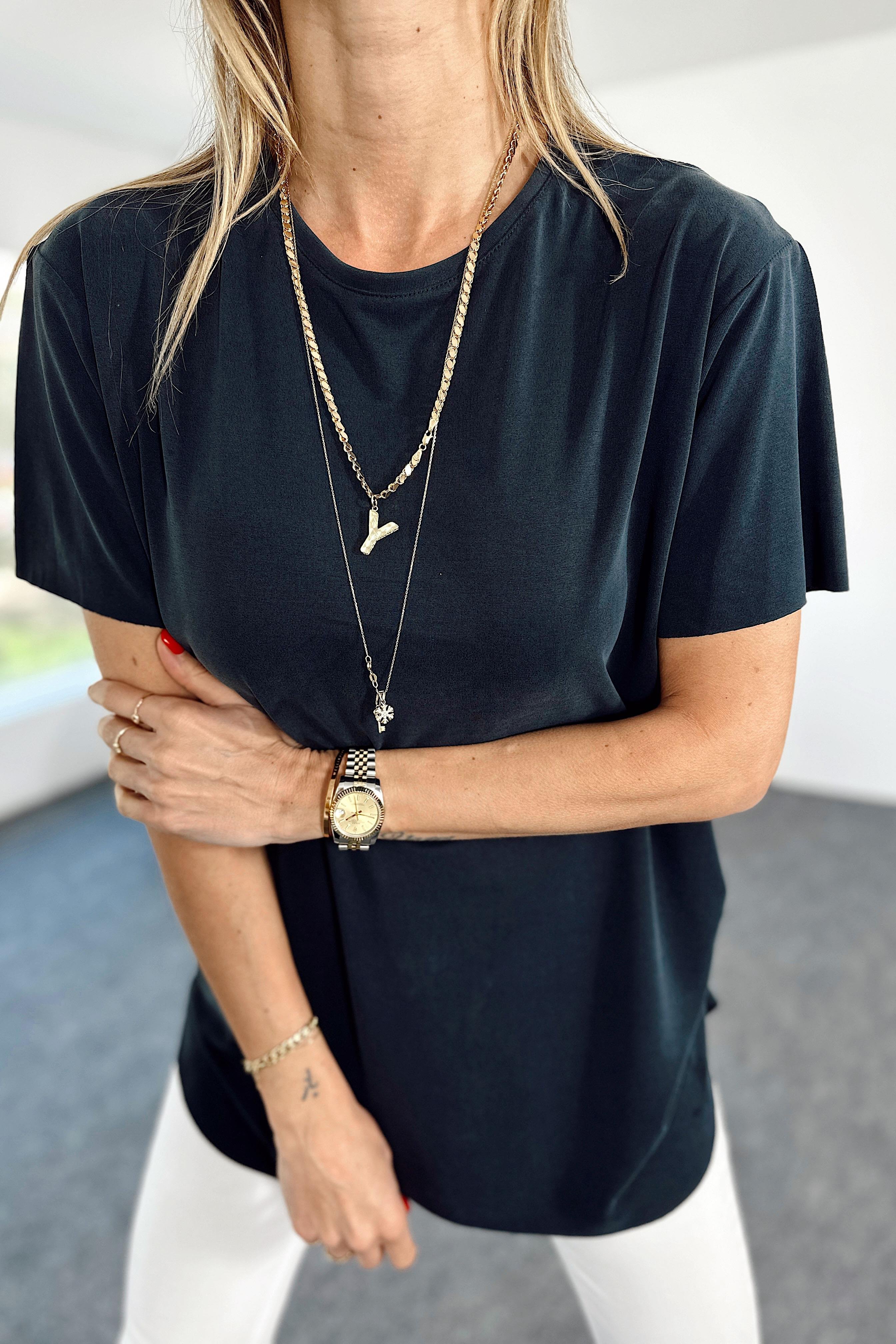 Modal Kumaş Lazer Kesim Basic Tişört Siyah