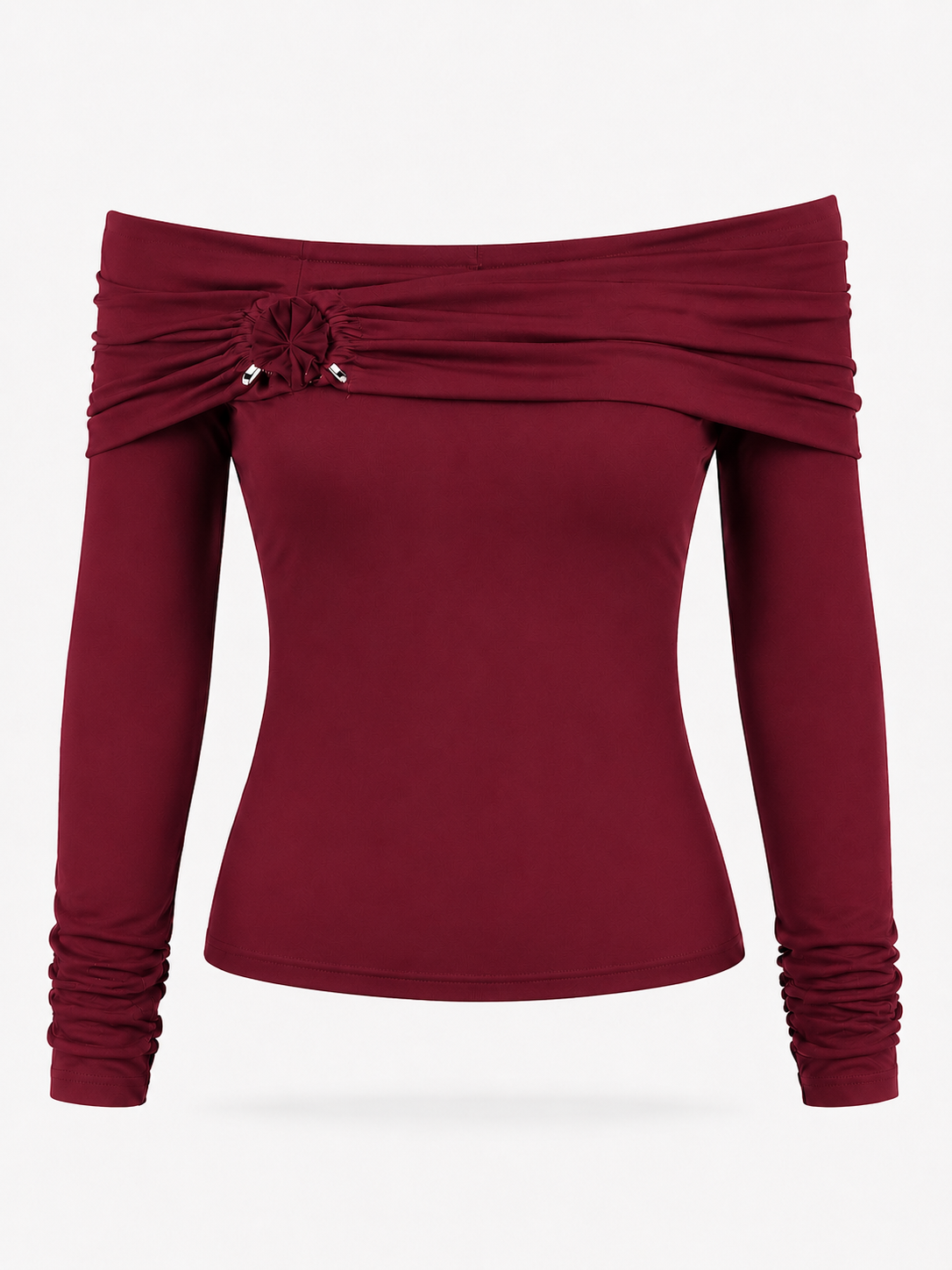 Modal Kumaş Tokalı Madonna Yaka Likralı Bluz Bordo 