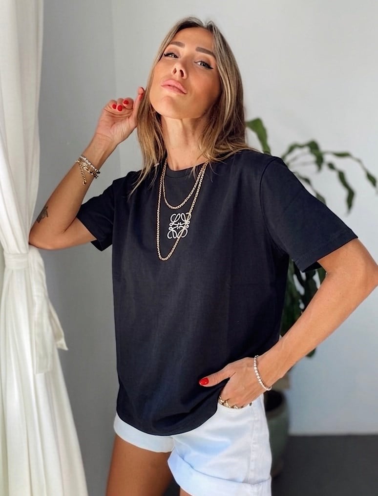 Nakış İşleme Detaylı Marka Model Basic Tshirt Siyah