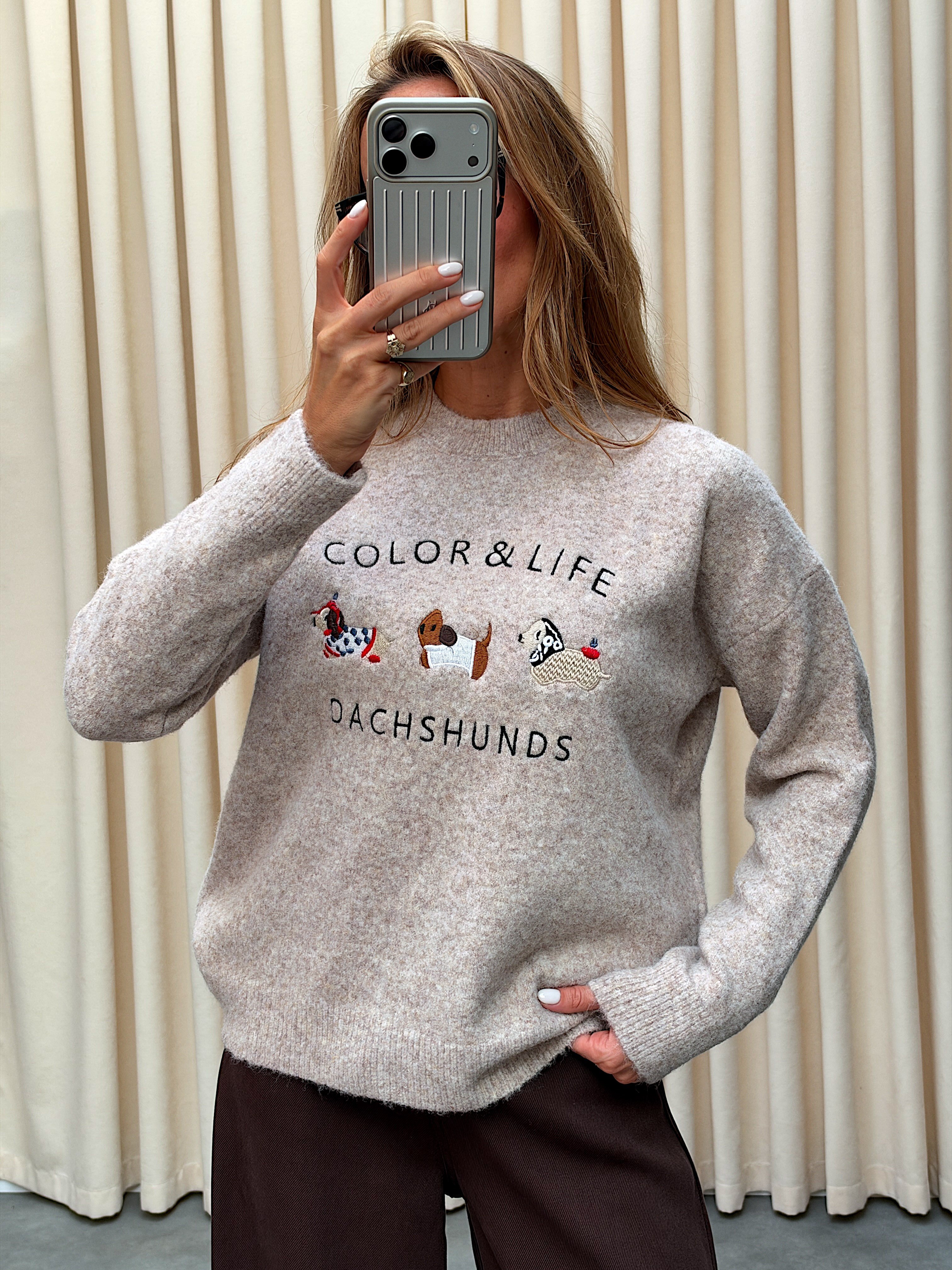 Nakış İşleme Figürlü Colours Life Yumoş Triko Vizon