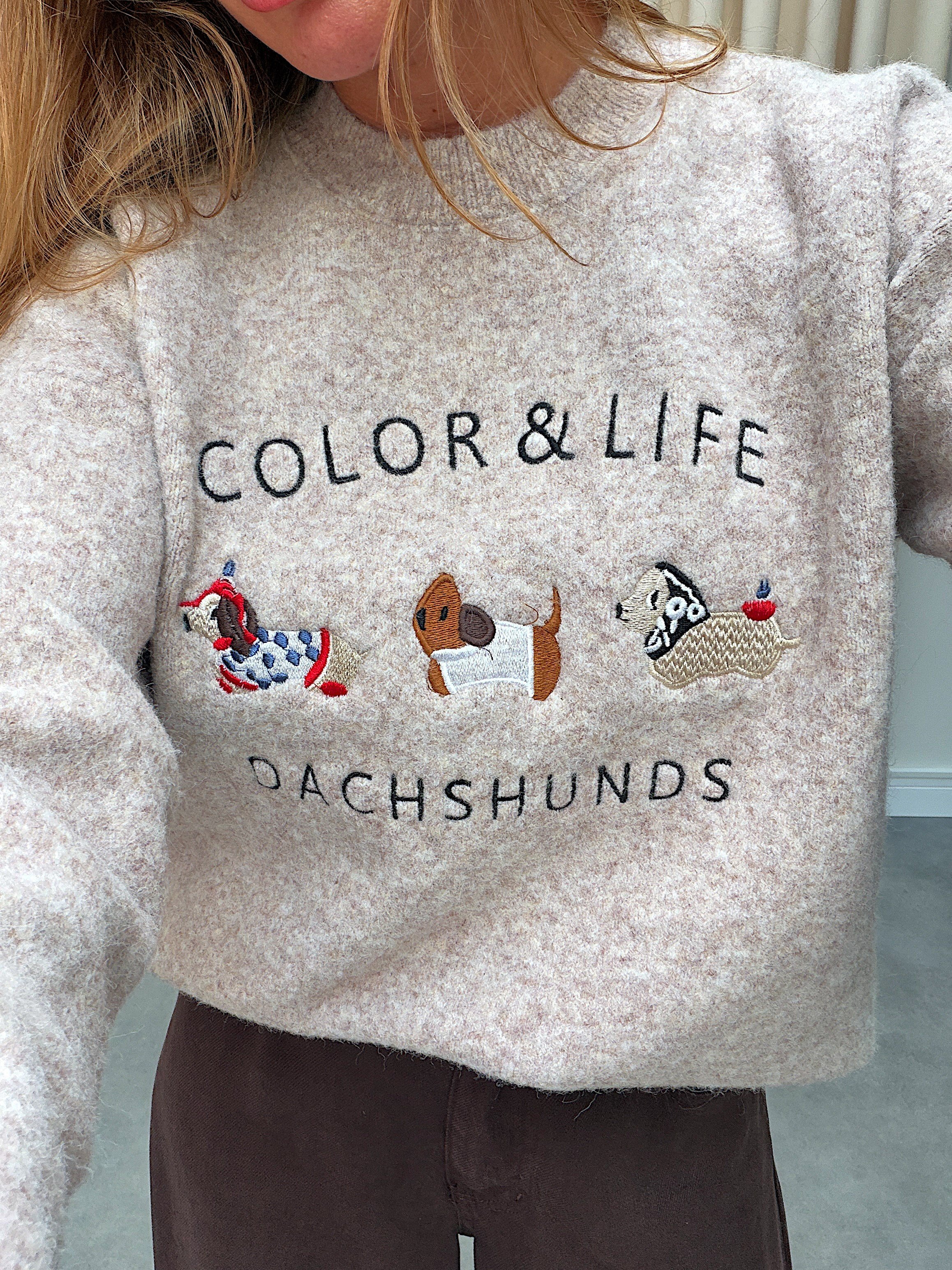 Nakış İşleme Figürlü Colours Life Yumoş Triko Vizon