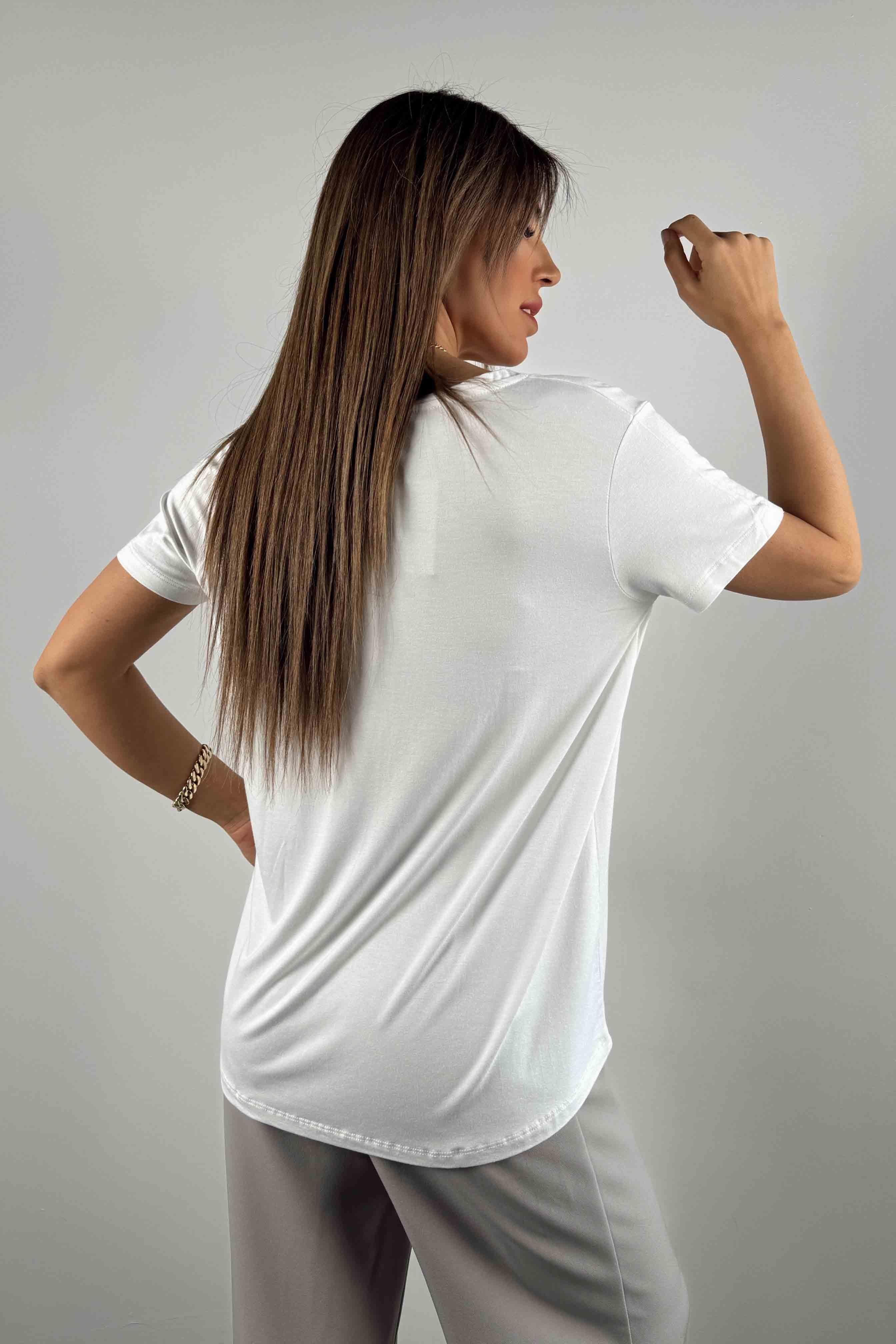Natural Pamuk Kumaş Baskılı Tişört Beyaz