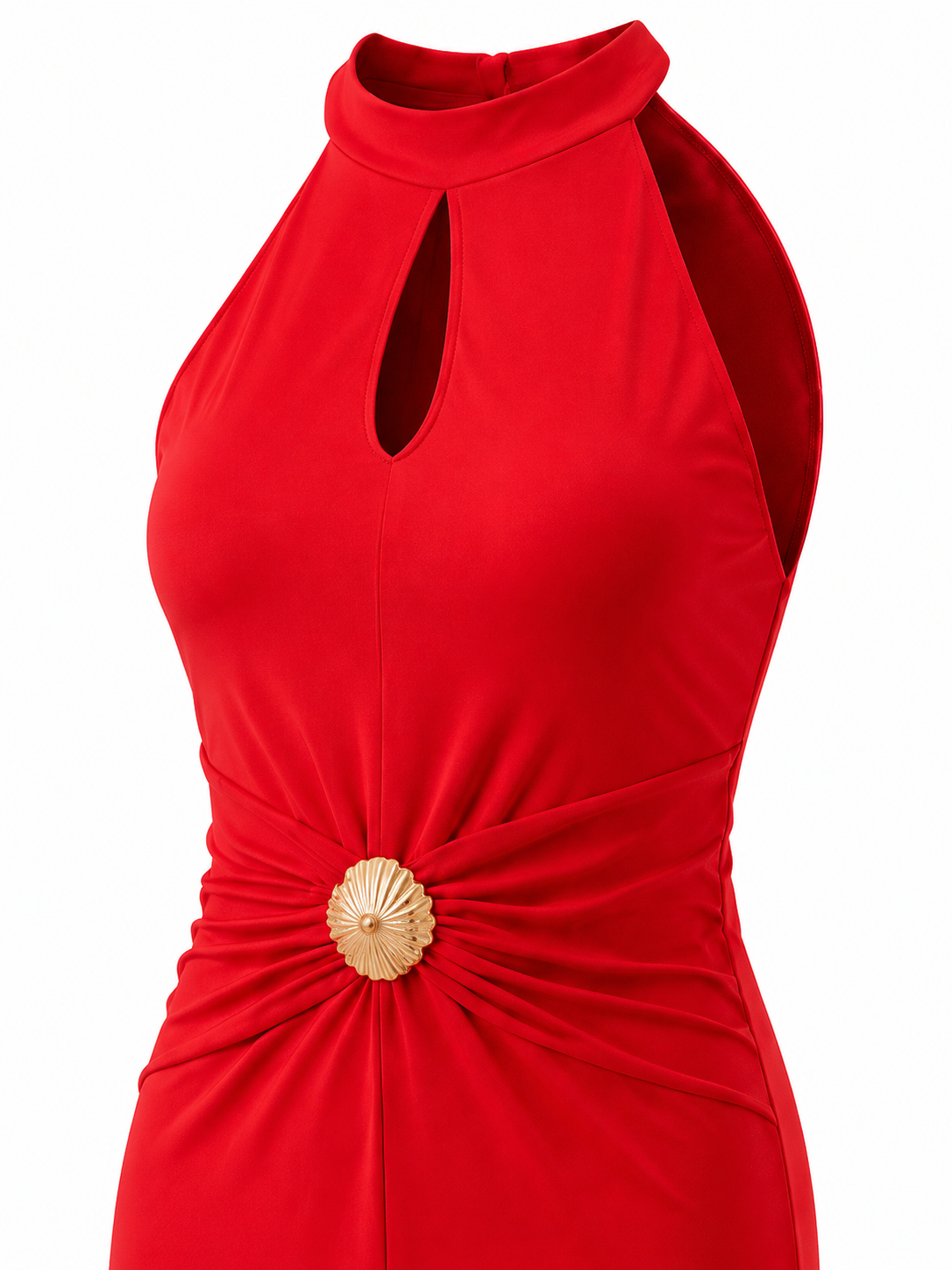 Nina Halter Yaka Gold Aksesuarlı Maxi Elbise Kırmızı
