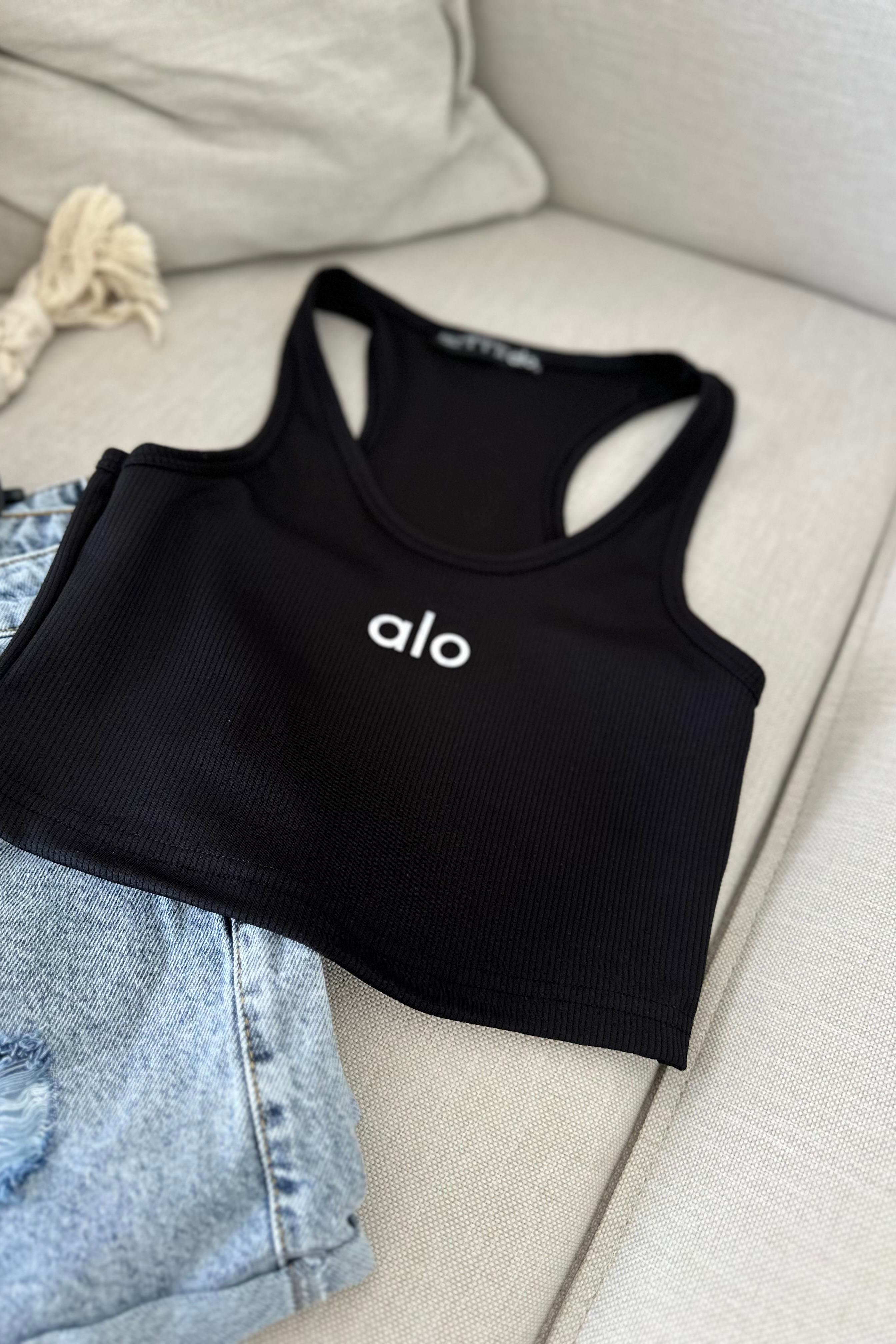 Orjinal Marka Halter Yaka Crop Bluz Siyah