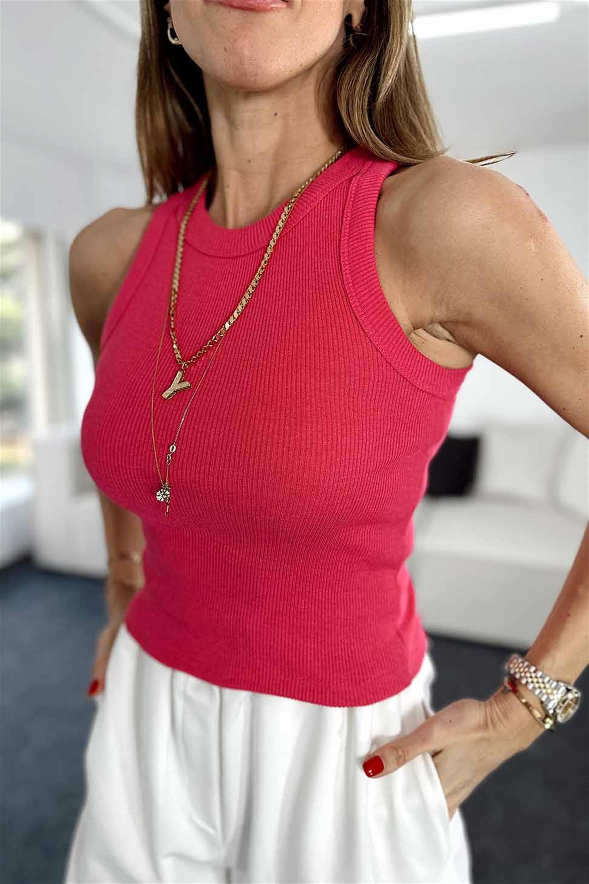 Orjinal Marka Halter Yaka Fitilli Atlet FUŞYA