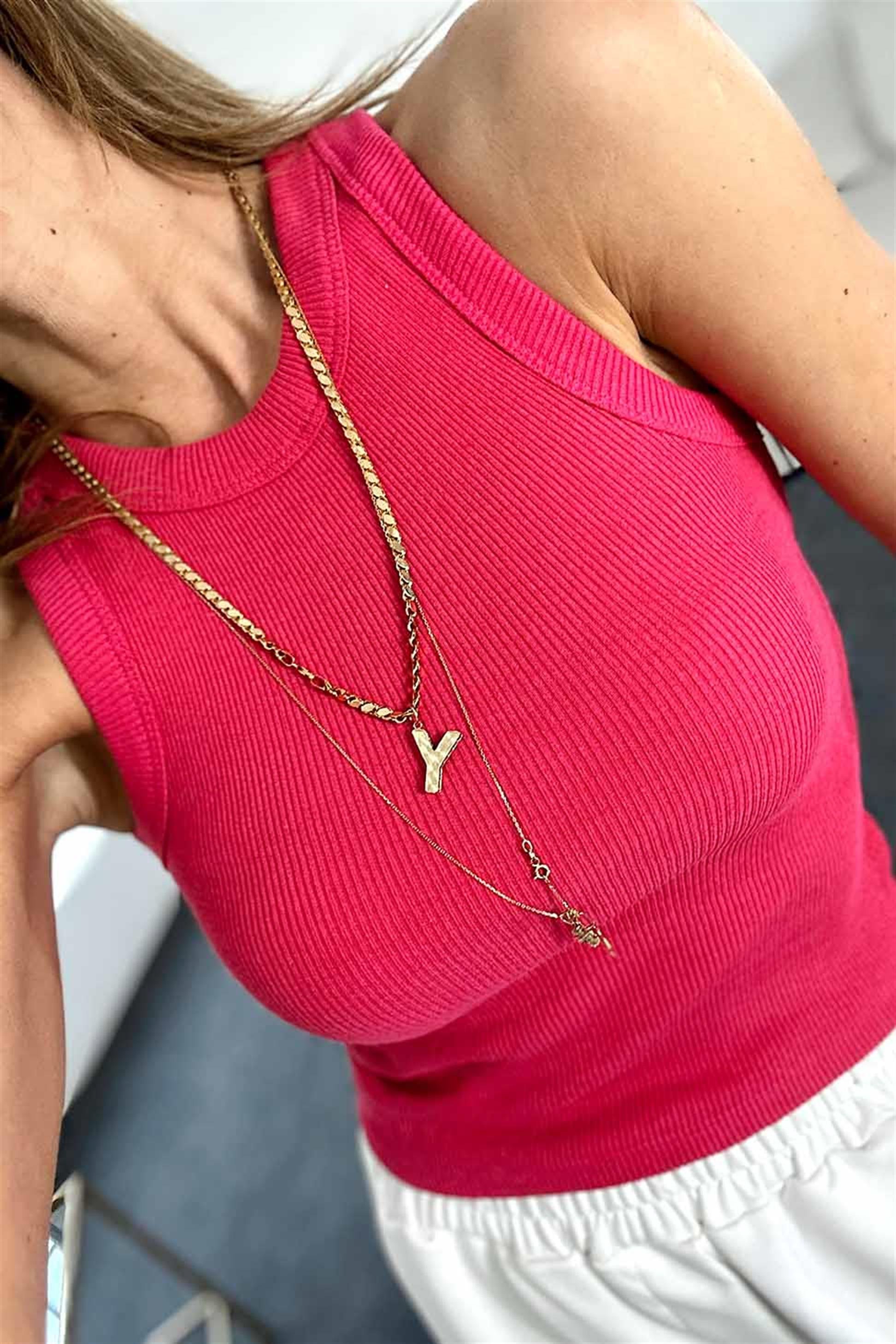 Orjinal Marka Halter Yaka Fitilli Atlet FUŞYA