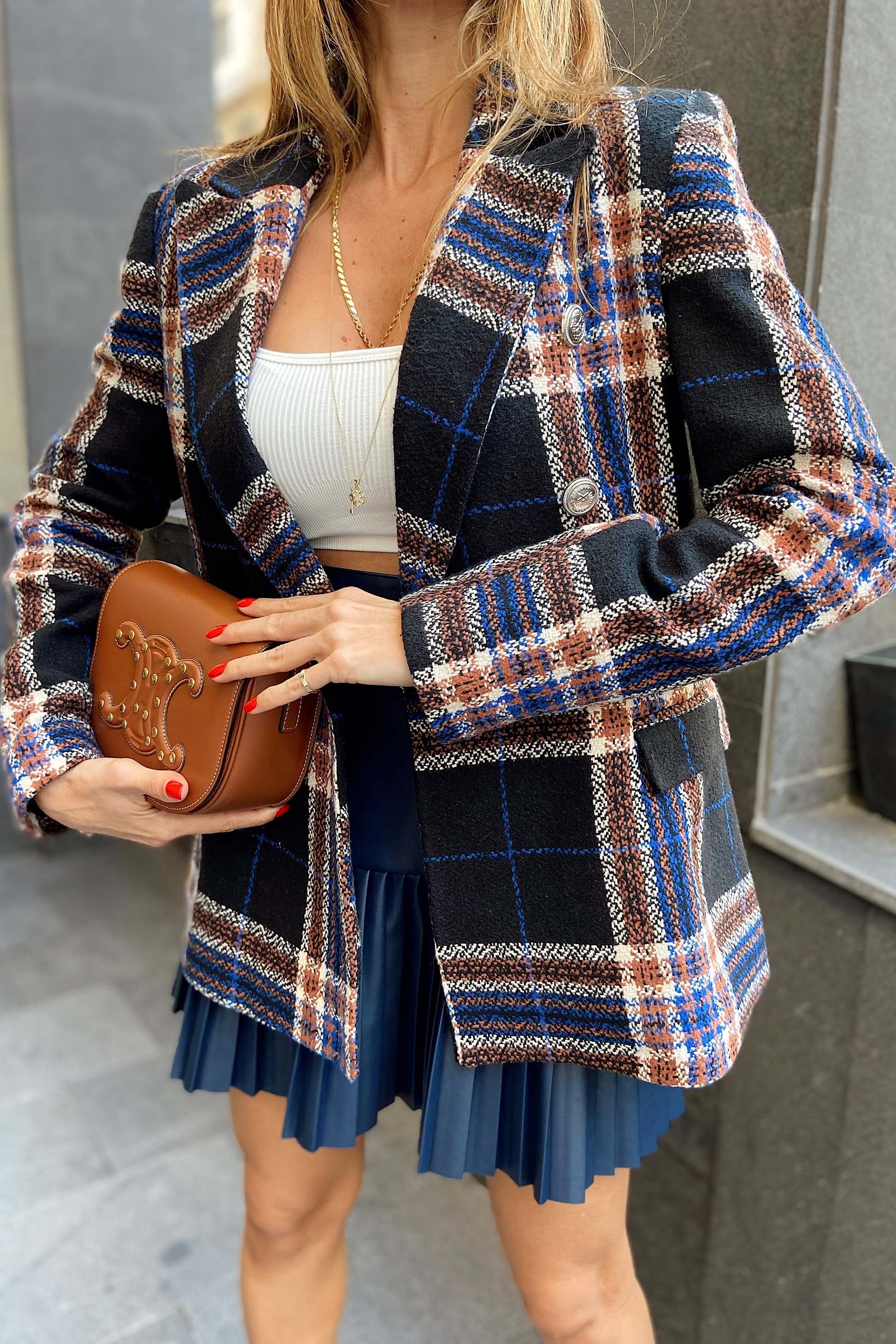 Orjinal Marka Kareli Blazer Ceket Siyah