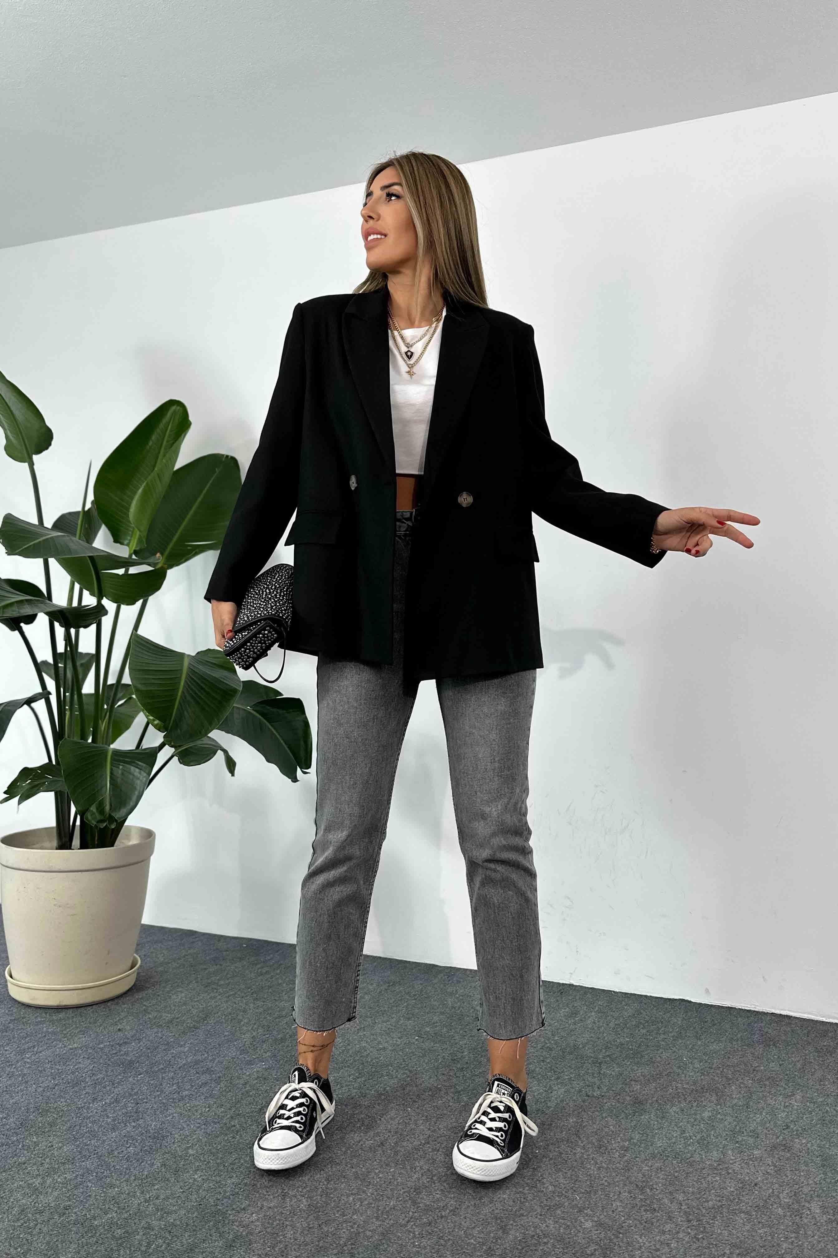 Orjinal Marka Kaşe Kumaş Astarlı Blazer Ceket Siyah