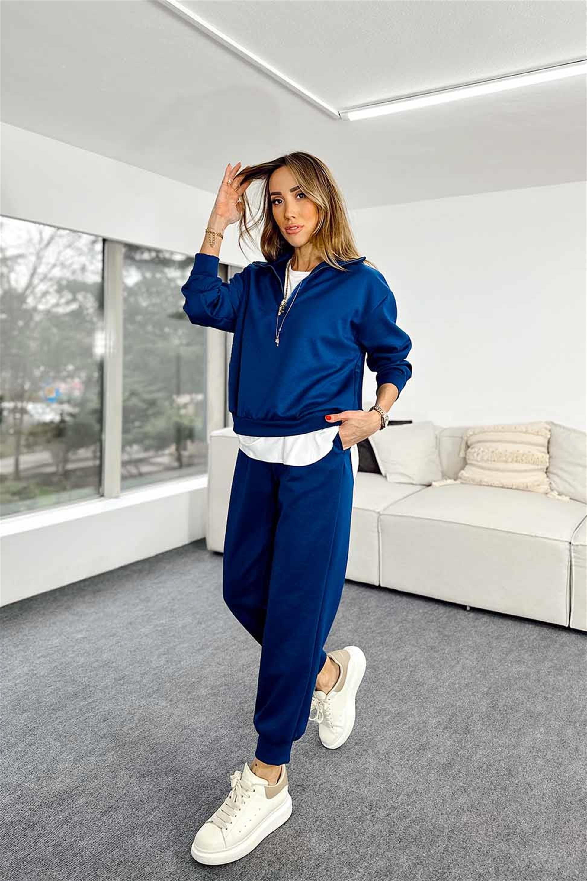 Orjinal Marka Model Fermuarlı İkili Kadın Eşofman Takım Lacivert