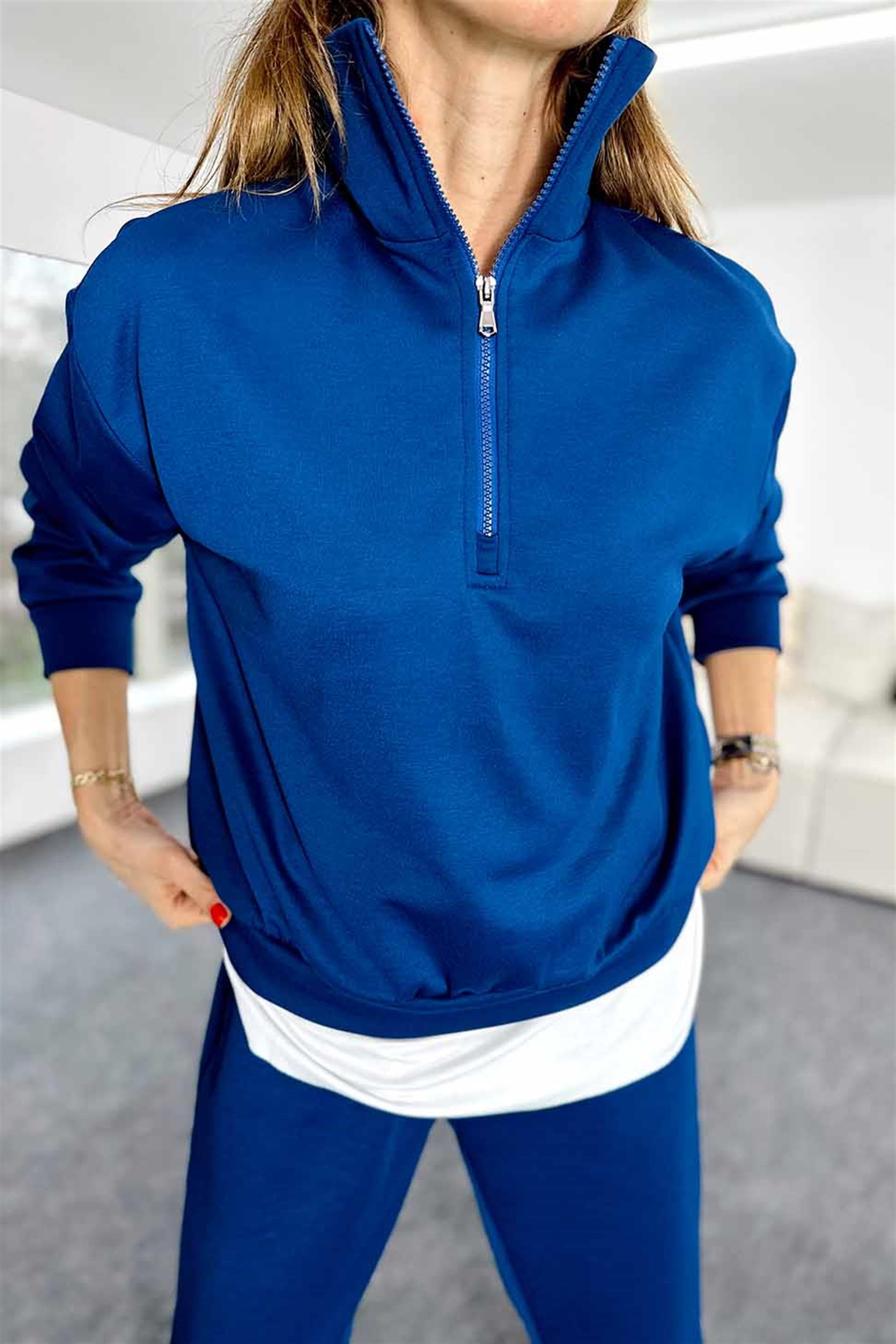 Orjinal Marka Model Fermuarlı İkili Kadın Eşofman Takım Lacivert