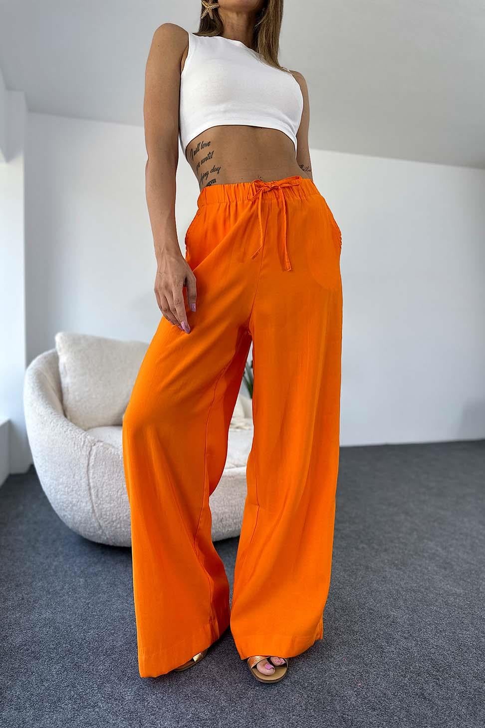 Orjinal Marka Natural Pamuklu Yazlık Salaş Pantalon Turuncu
